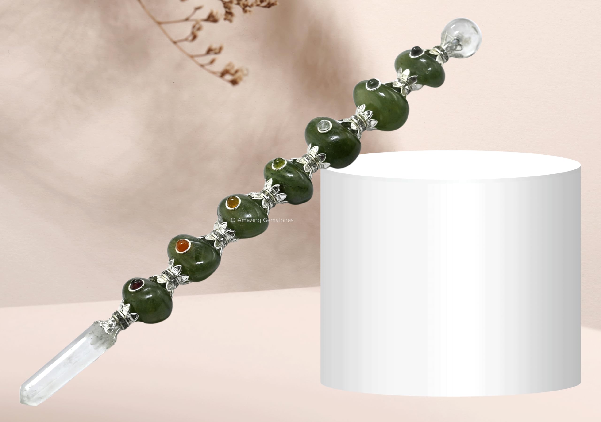 Marque Amazing Gemstone, bâton magie aventurine vert, outil polyvalent pour pratiques spirituelles.