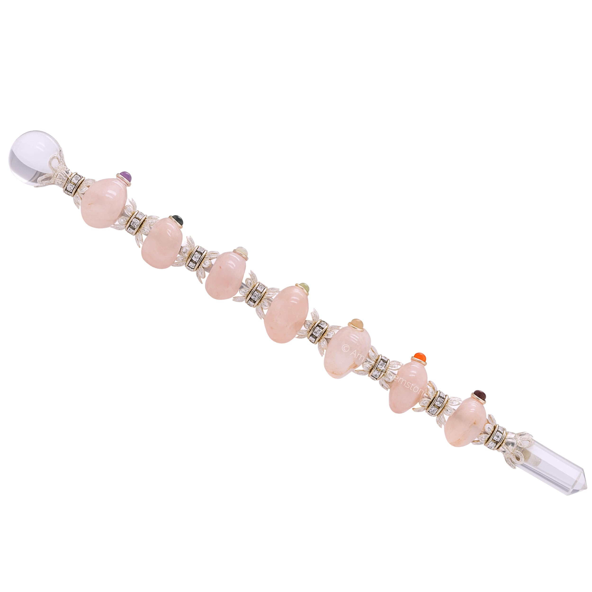 Bâton Amazing Gemstone en quartz rose pour pratiques magiques et concentration spirituelle.