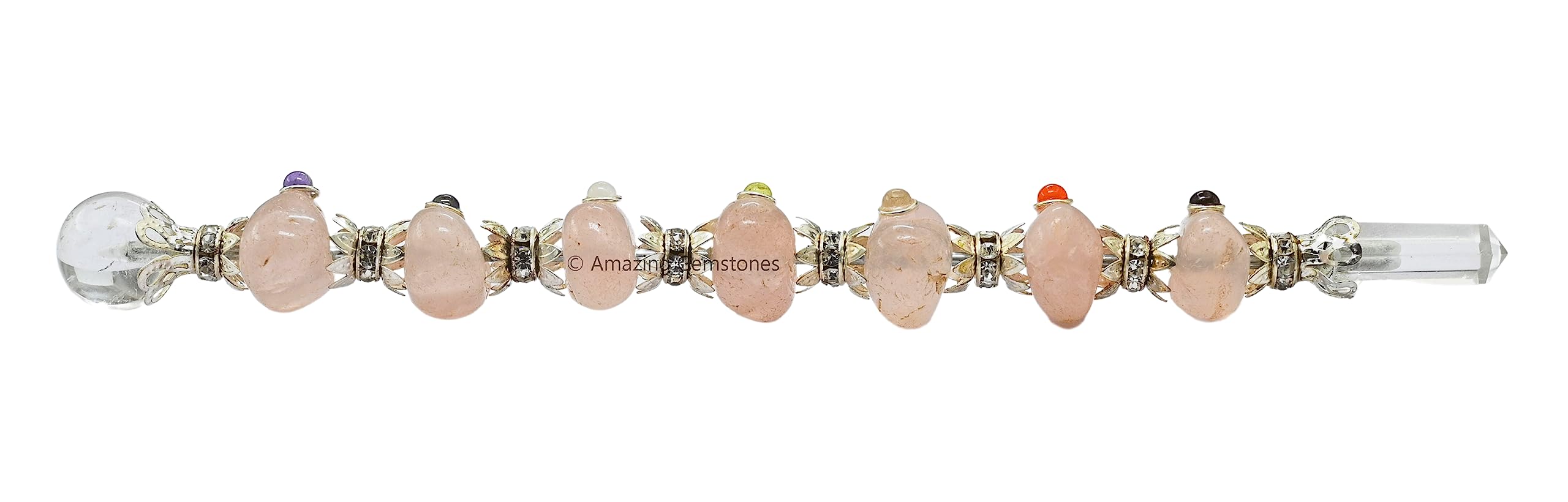 Bâton Amazing Gemstone en quartz rose, idéal pour rituels wicca et travail d'énergie.