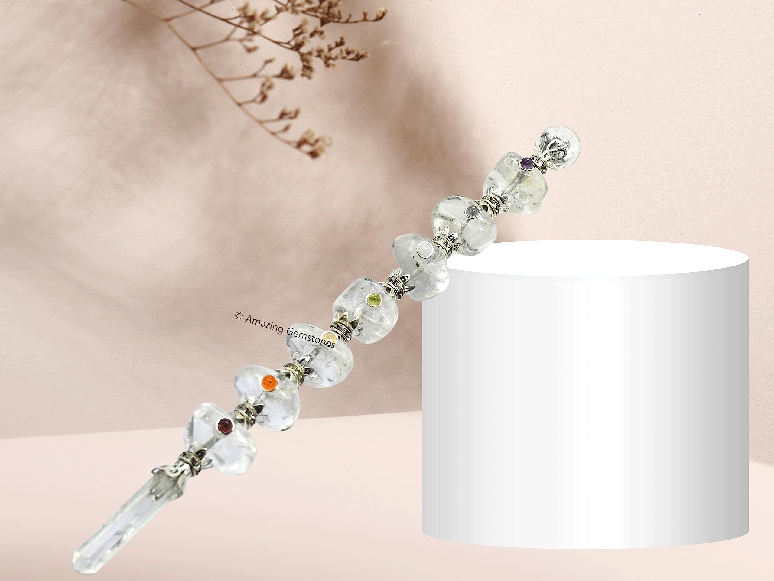 Amazing Gemstone bâton yoga quartz clair, favorise la respiration consciente et le calme.