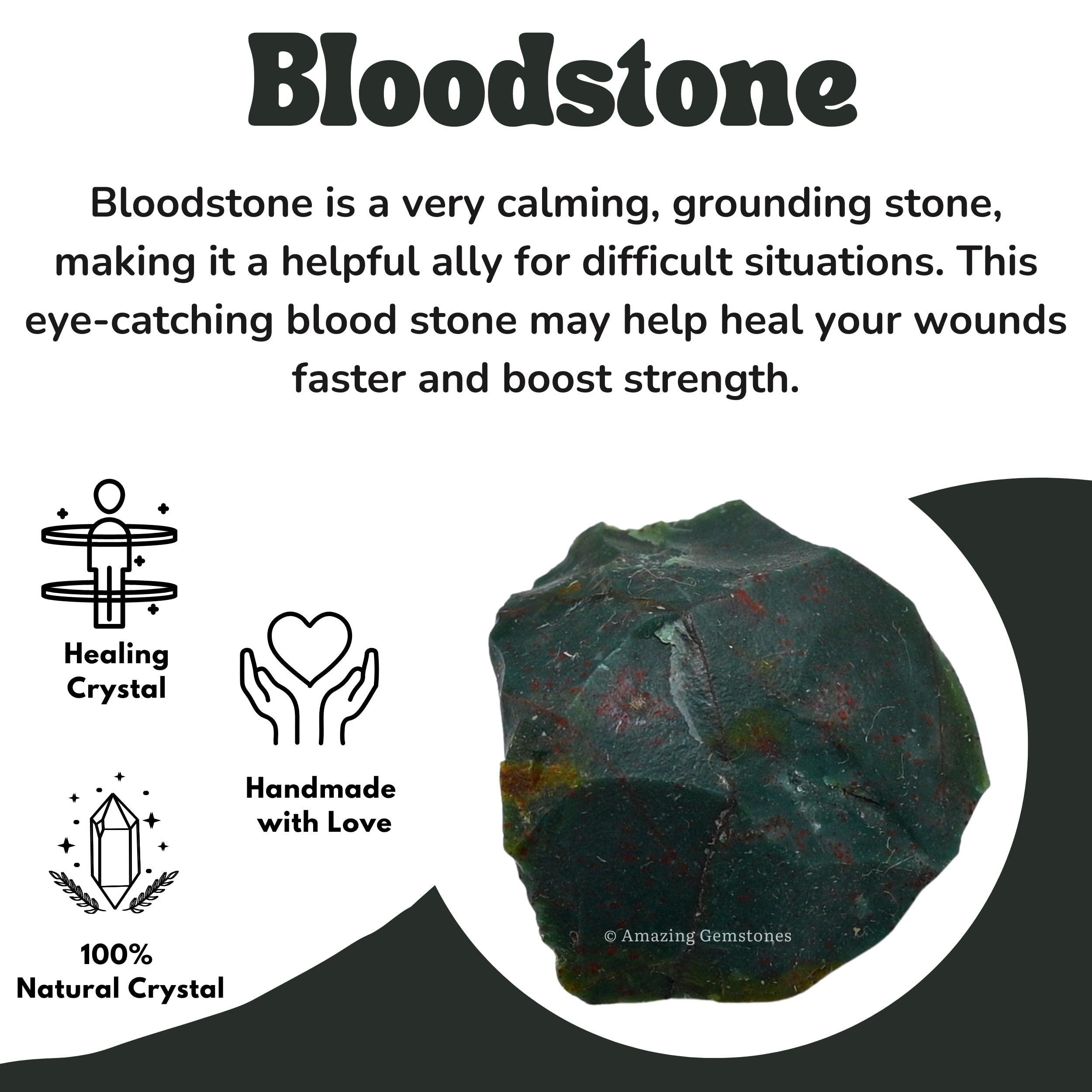 Amazing Gemstone Bloodstone : détail de grain brillant sur pierre brute.