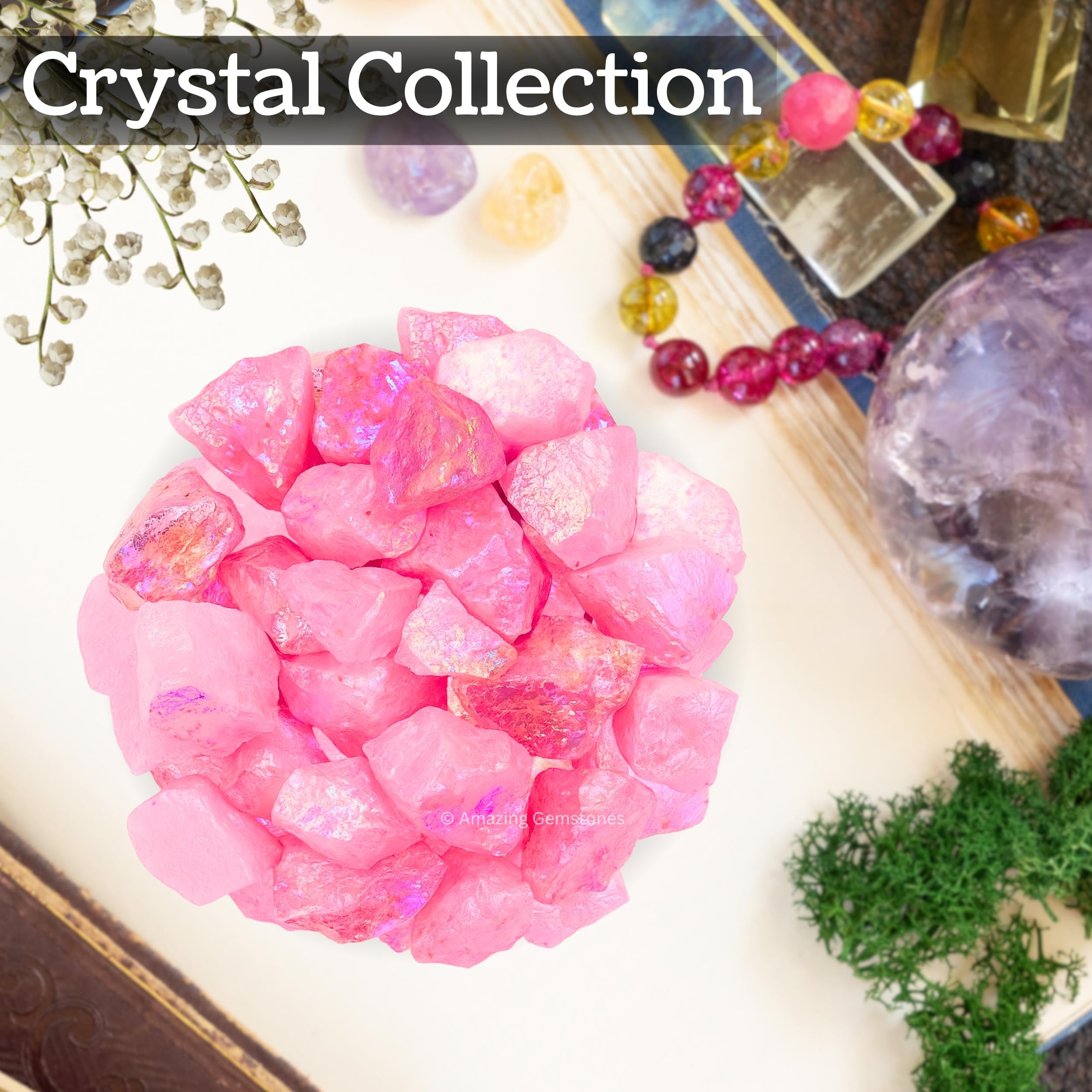 Amazing Gemstone ensemble quartz rose aura d’ange, potentiel de connexion spirituelle et méditation.