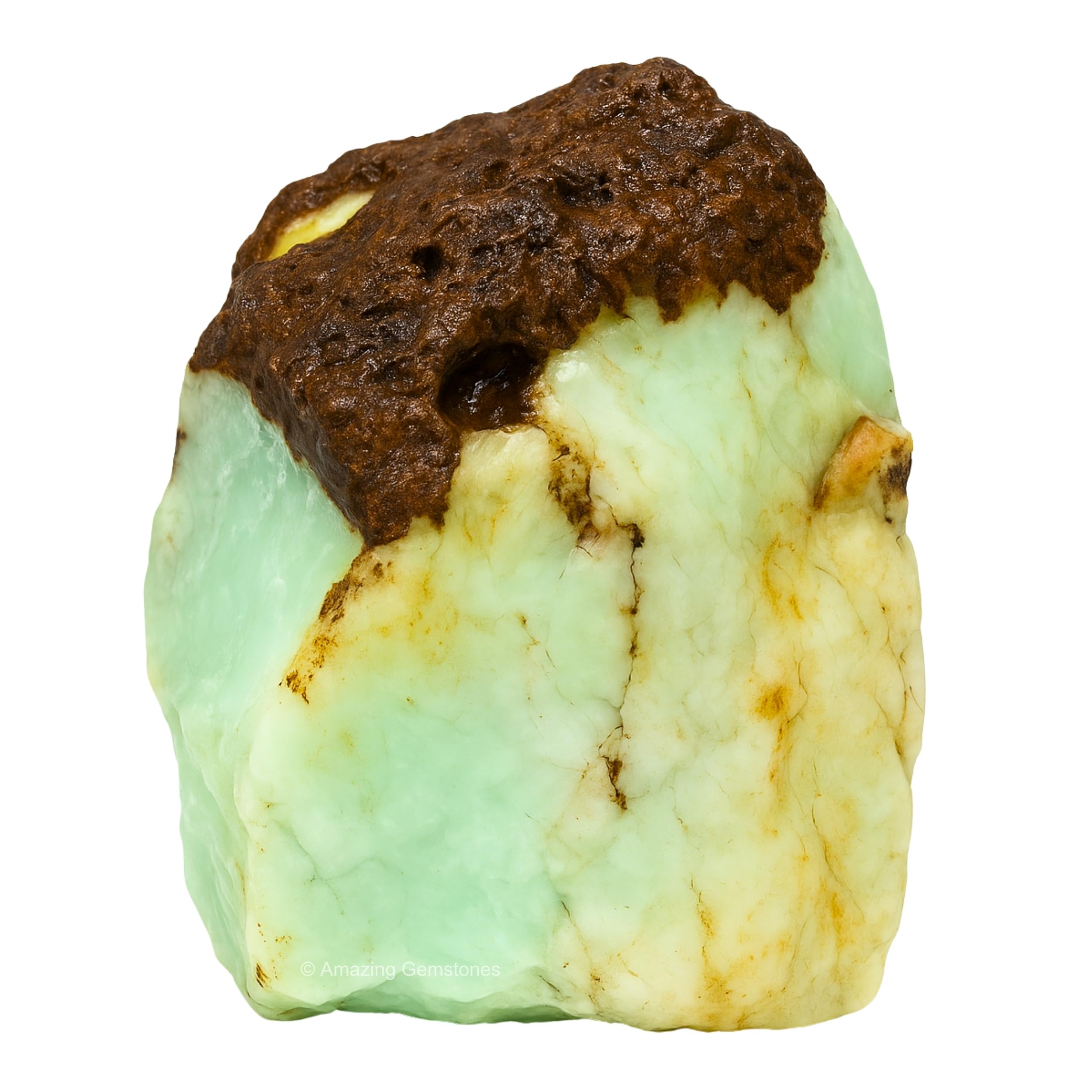 Amazing Gemstone Chrysoprase — gros plan sur la pierre brute, éclat vert profond