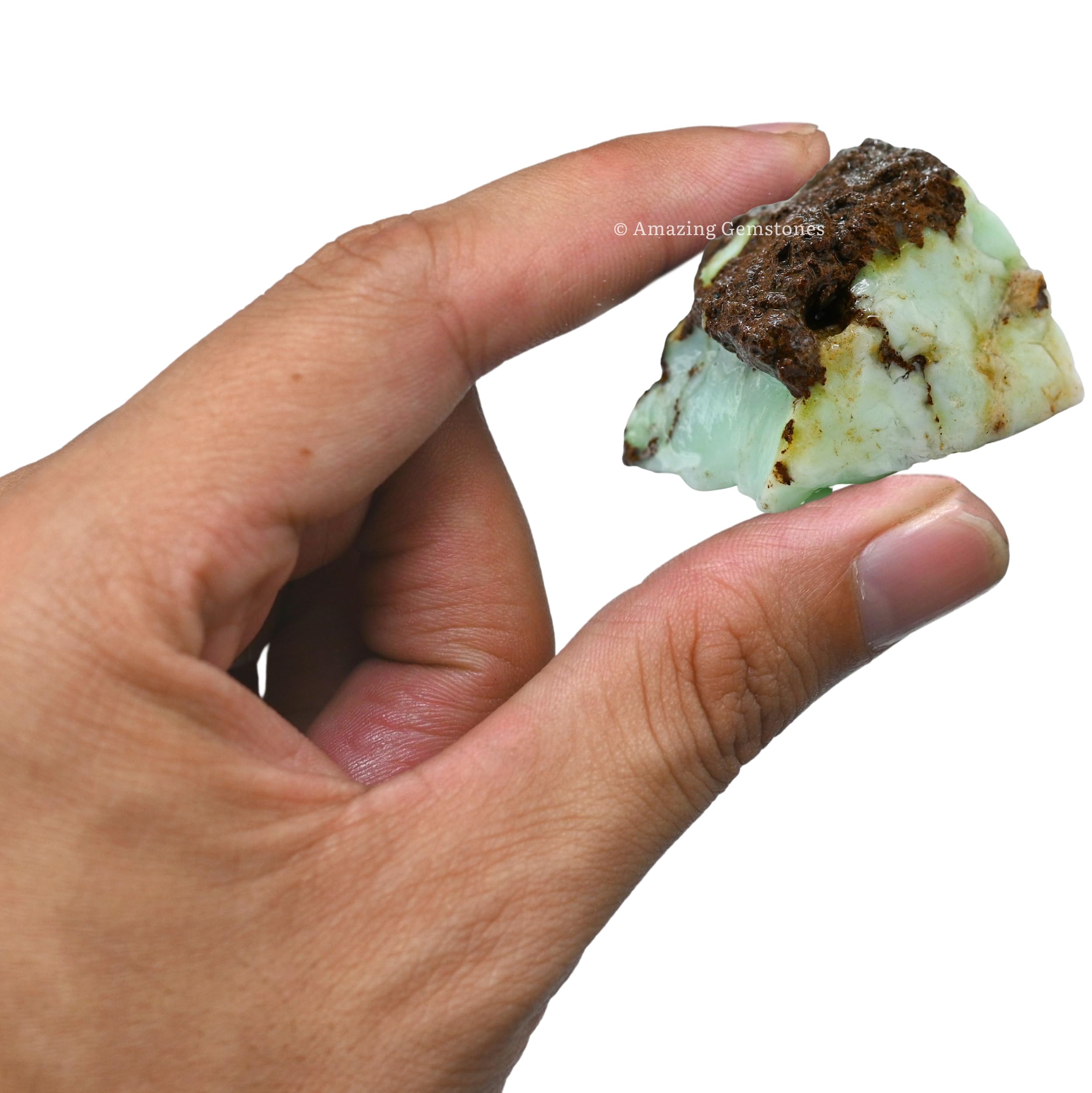 Amazing Gemstone Chrysoprase — détail avec certificat d’authenticité et sachet velours