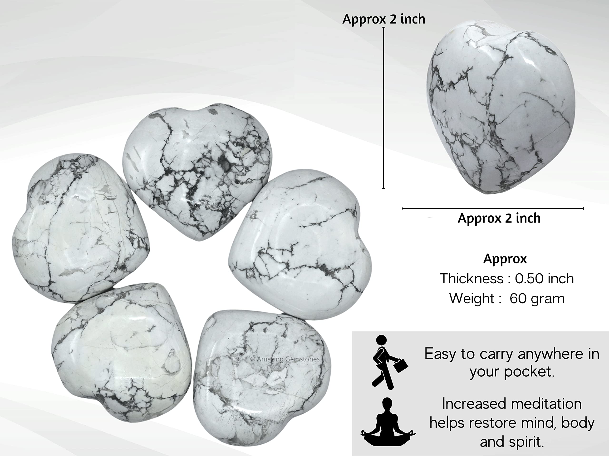 Amazing Gemstone cœur en howlite – toucher doux pour détente et réconfort.