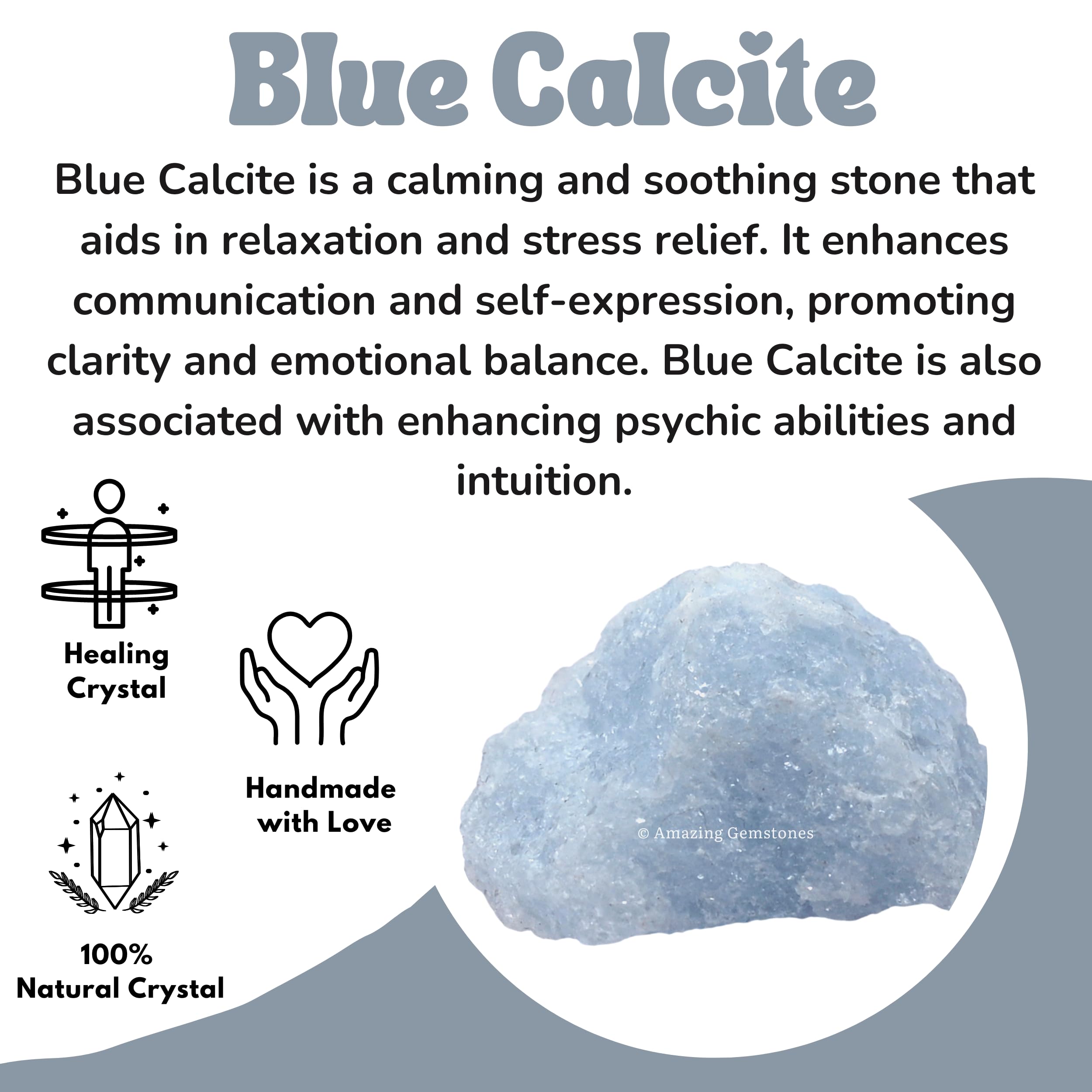 Amazing Gemstone détail calcite bleue, surface naturelle pour routine zen.