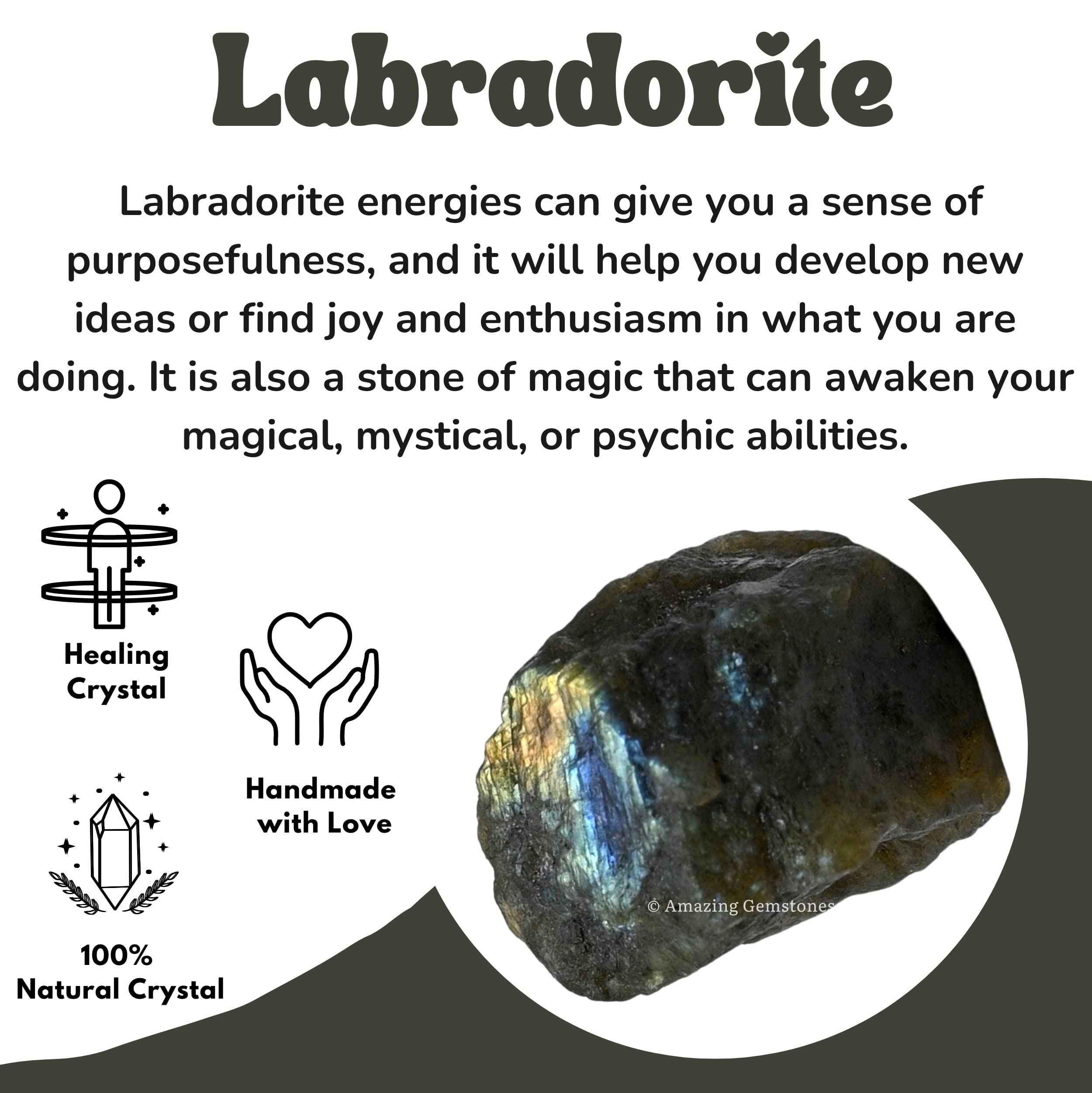 Amazing Gemstone Energie Labradorite, utile pour méditation et concentration.
