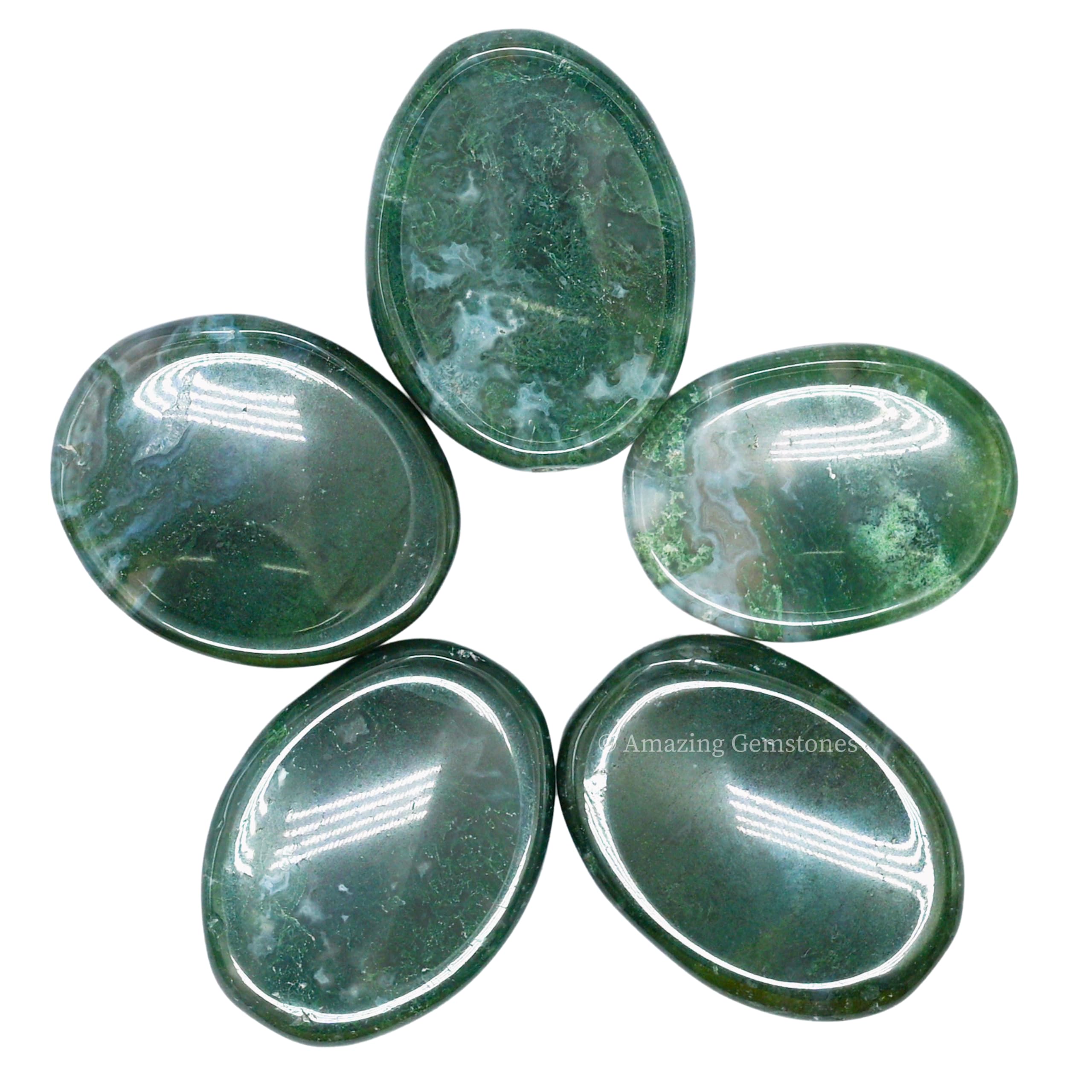 Amazing Gemstone Moss Agate, pierre-zen: outil tactile pratique pour l’apaisement en déplacement.