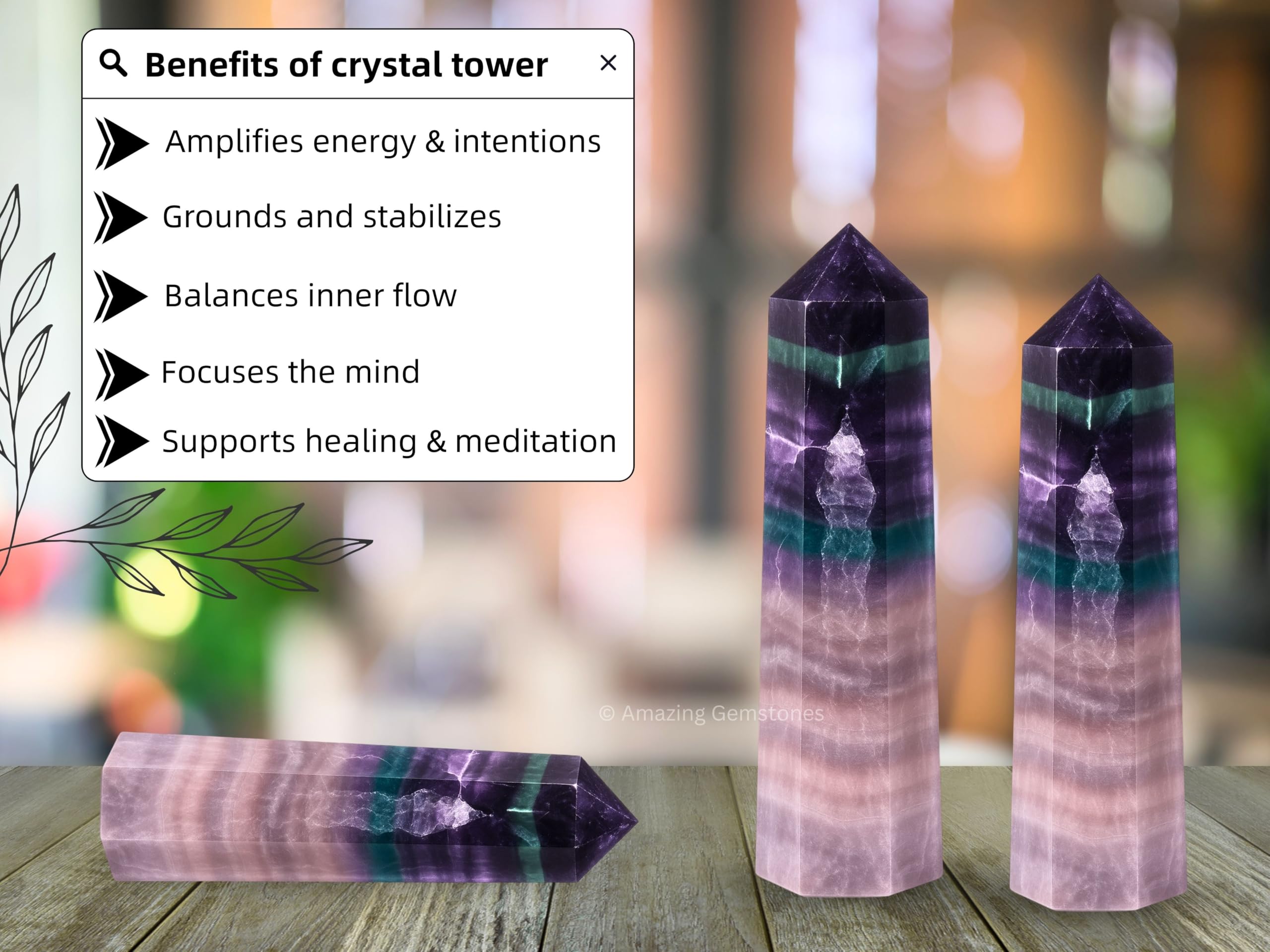 Amazing Gemstone Fluorite Crystal Tower – protection et ambiance positive dans les espaces professionnels.