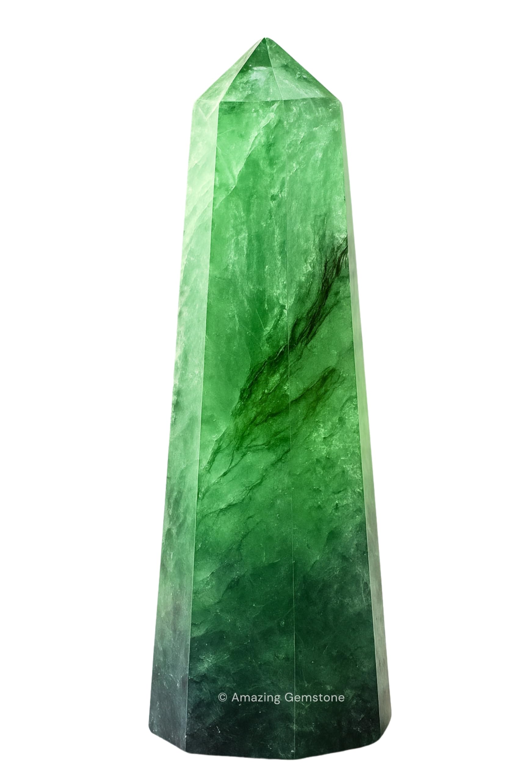 Amazing Gemstone fluorite verte, pointe cristal, énergie équilibrante pour une pièce