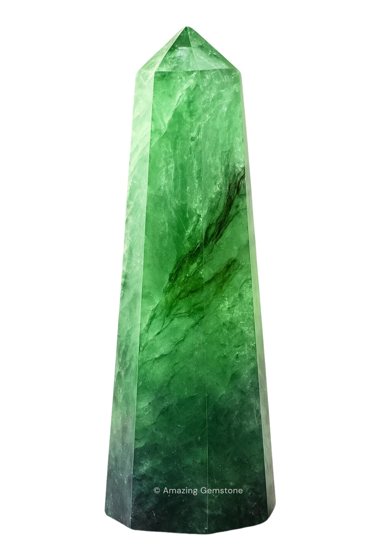 Amazing Gemstone fluorite verte, pointe cristal, énergie équilibrante pour une pièce
