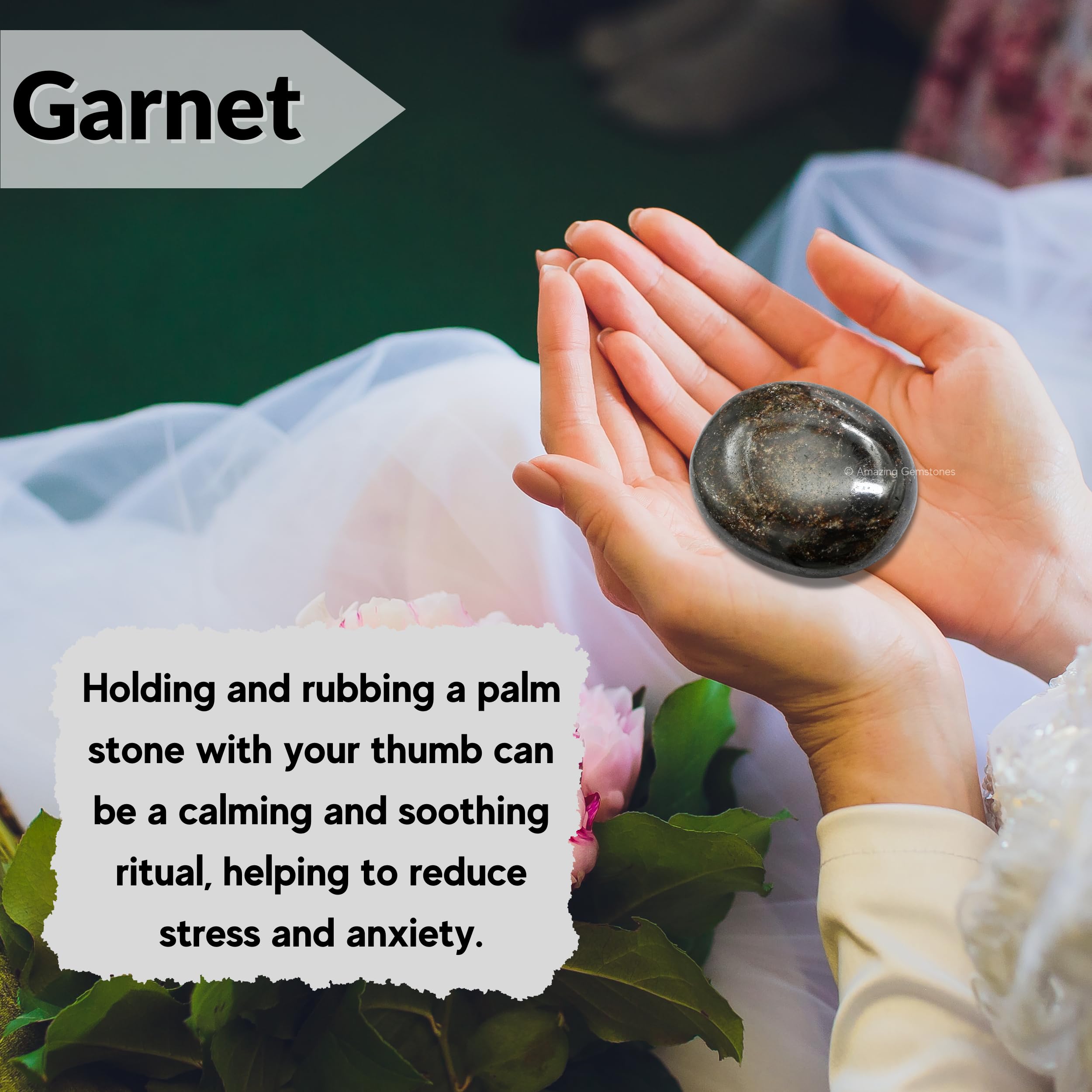 Amazing Gemstone Garnet, utilisation méditation, facilite le centrage et la respiration lente.