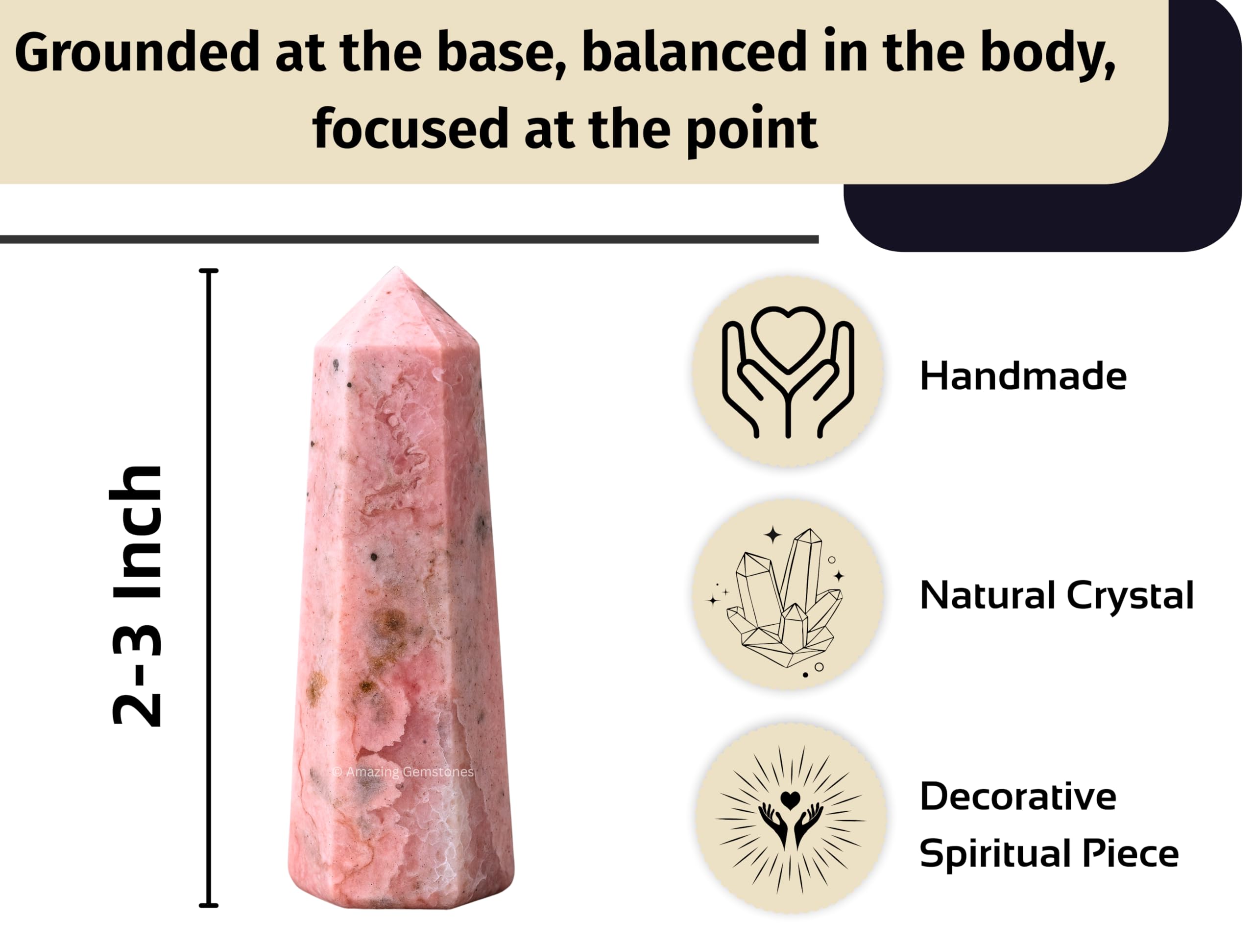 Amazing Gemstone grille-cristal-rhodocrosite: point central pour grille et intention.
