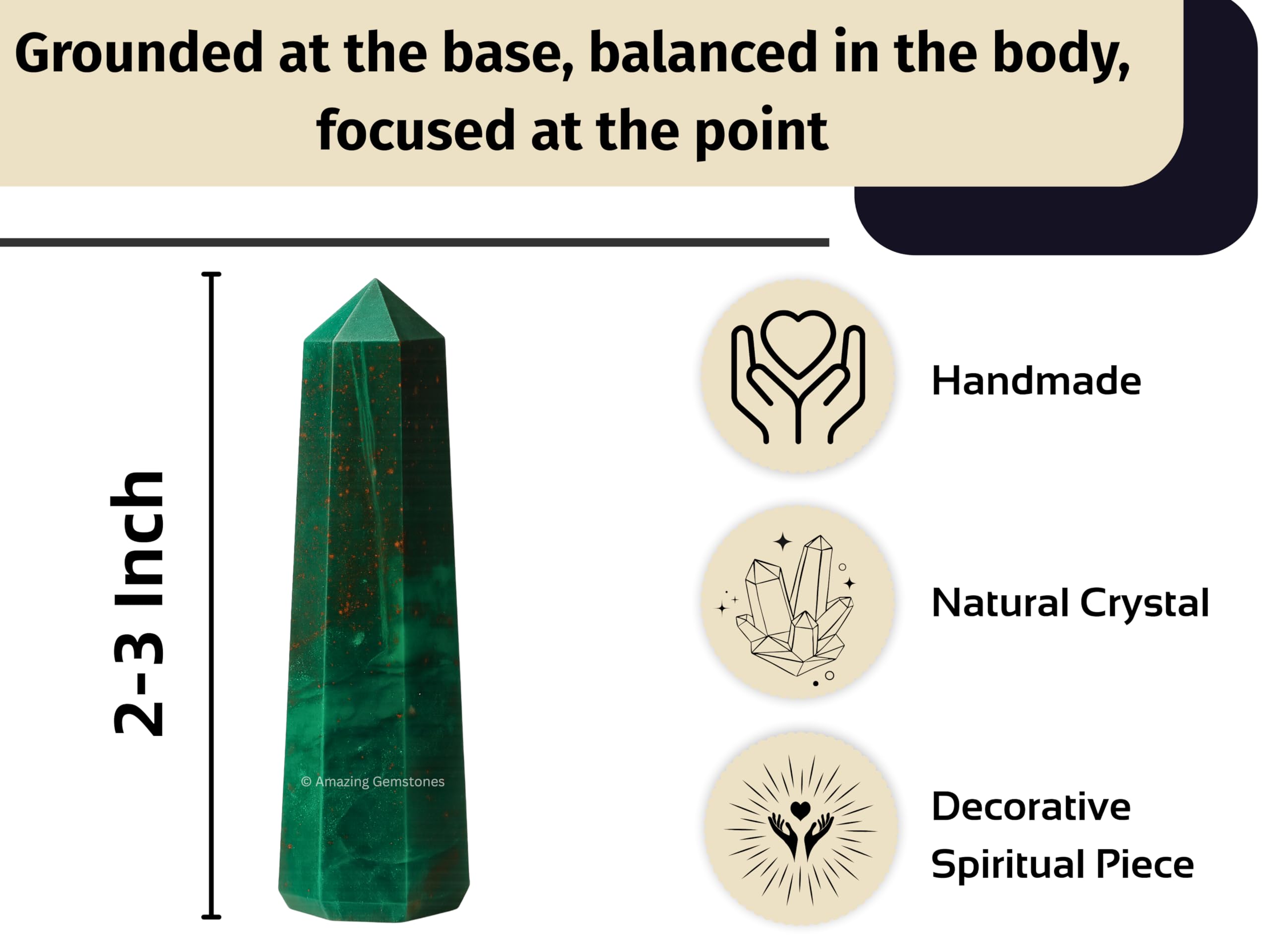 Amazing Gemstone héliotrope: obélisque amplifiant l'énergie et l'harmonie.