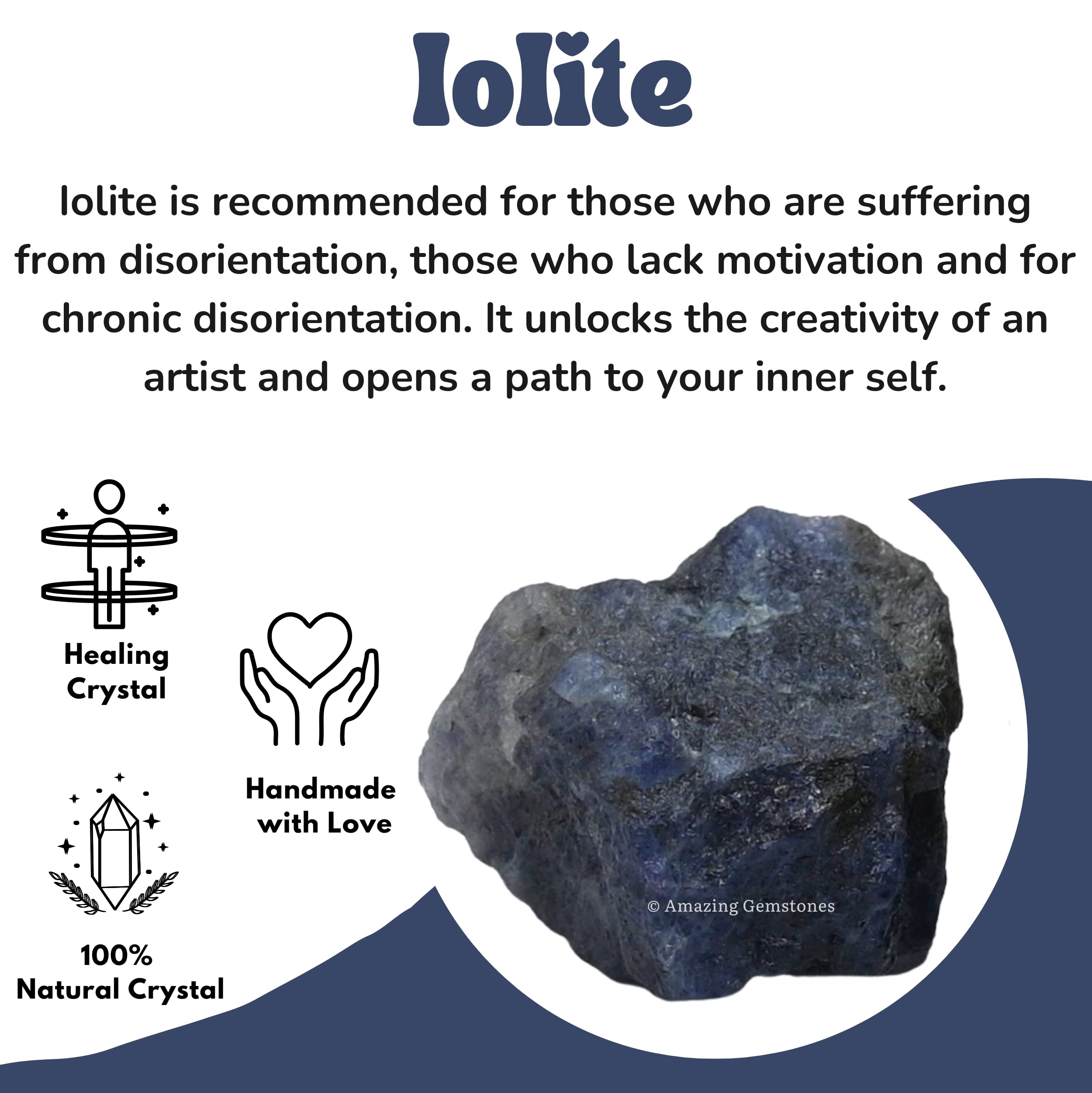 Amazing Gemstone Iolite équilibre des chakras, énergie douce.