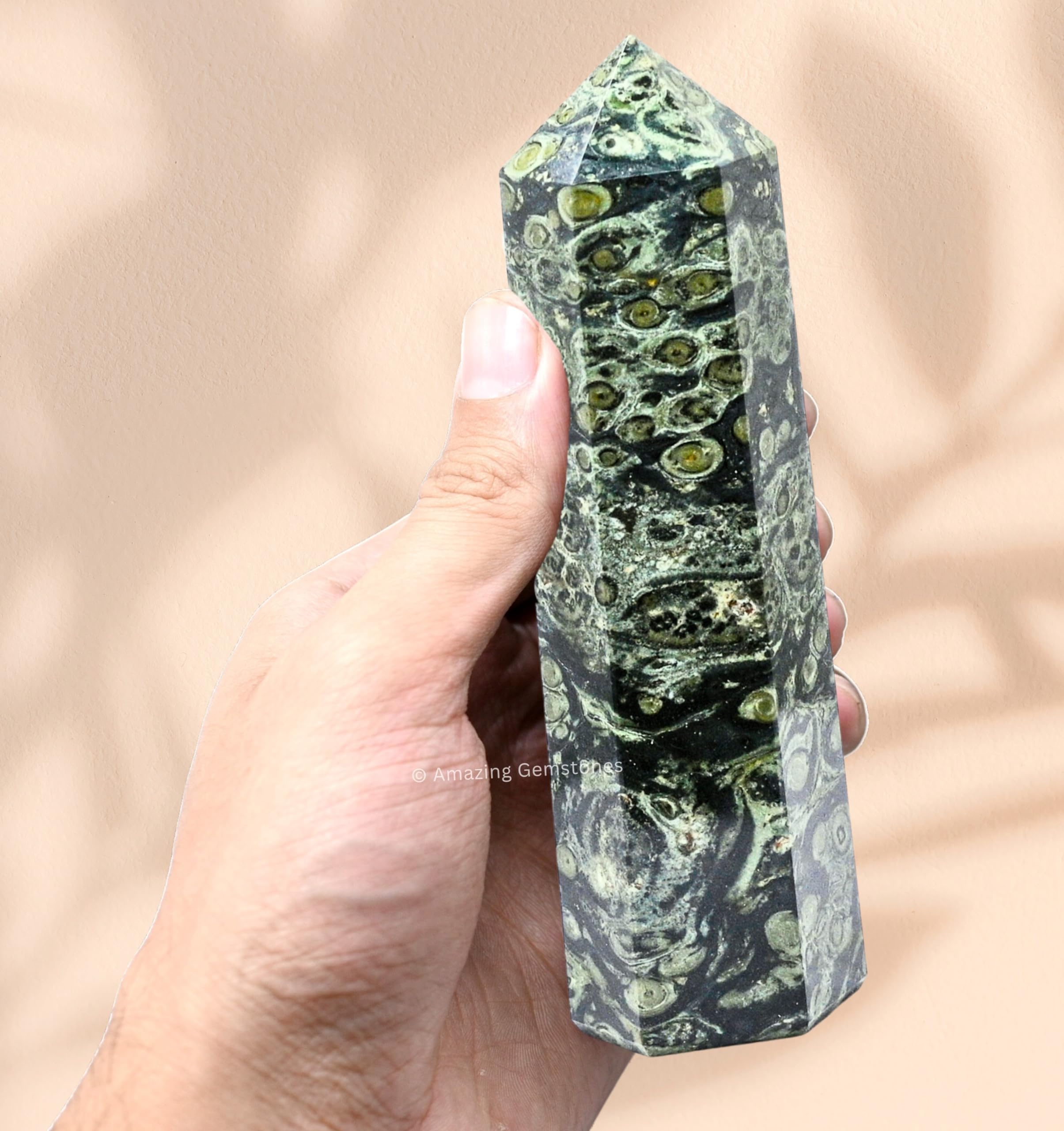 Amazing Gemstone Kambaba Jasper pointe cristal pour Reiki et intention focalisée.