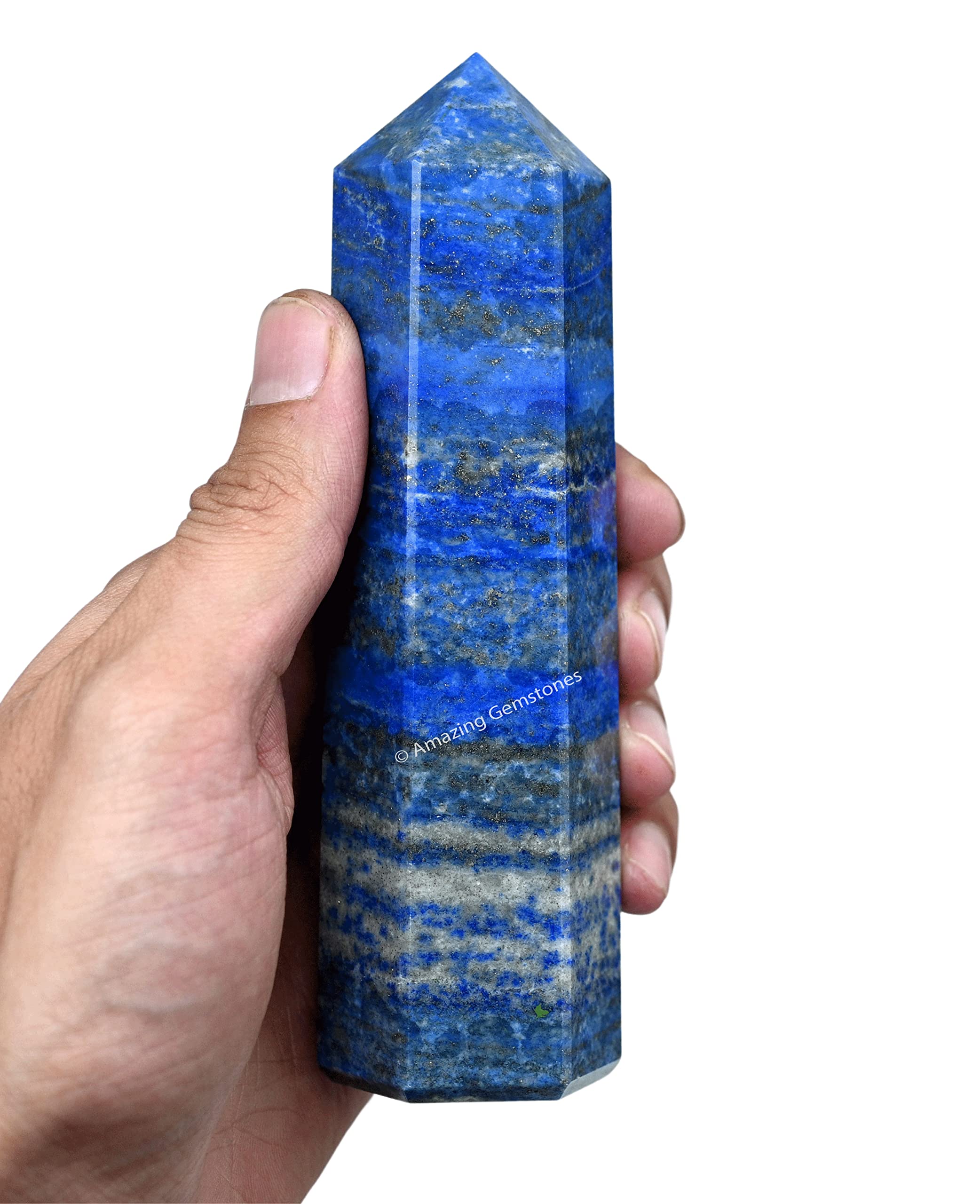 Amazing Gemstone – obélisque Lapis Lazuli dans une grille cristalline pour l'harmonisation.