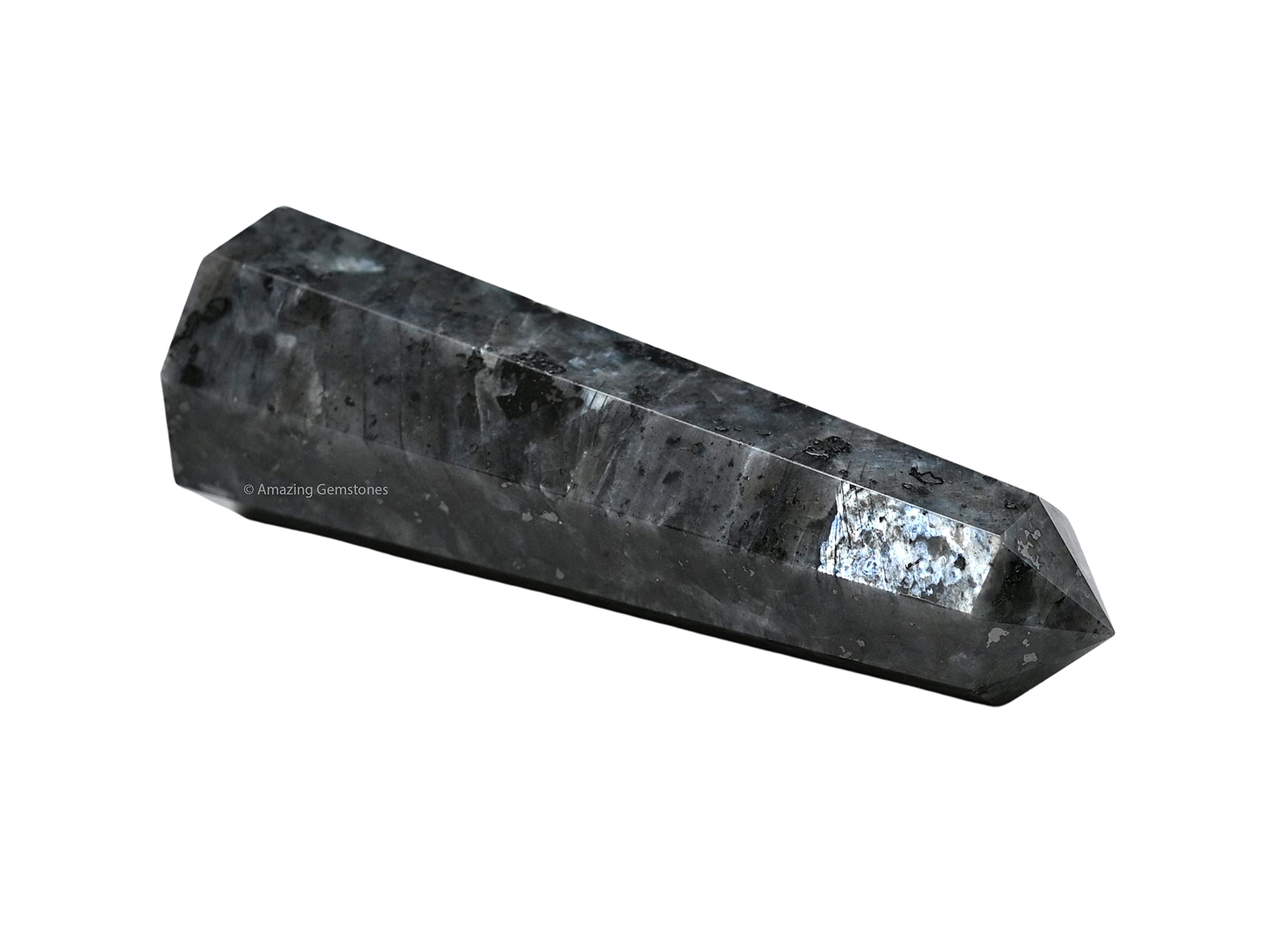 Amazing Gemstone Larvikite-pointe-cristal : focalise l'énergie pour méditation.