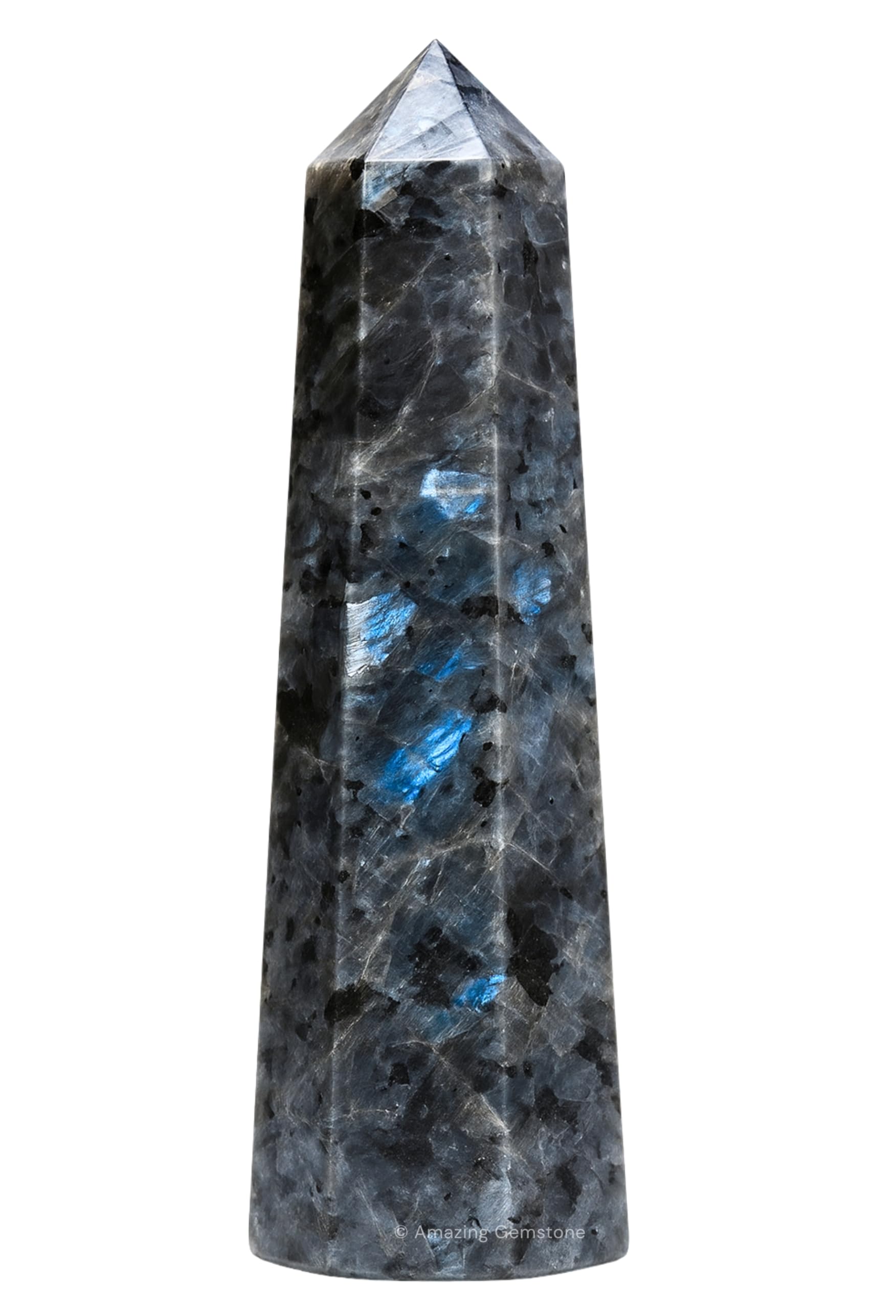 Amazing Gemstone Larvikite tours-pointe : energise l'espace et purifie l'atmosphère.