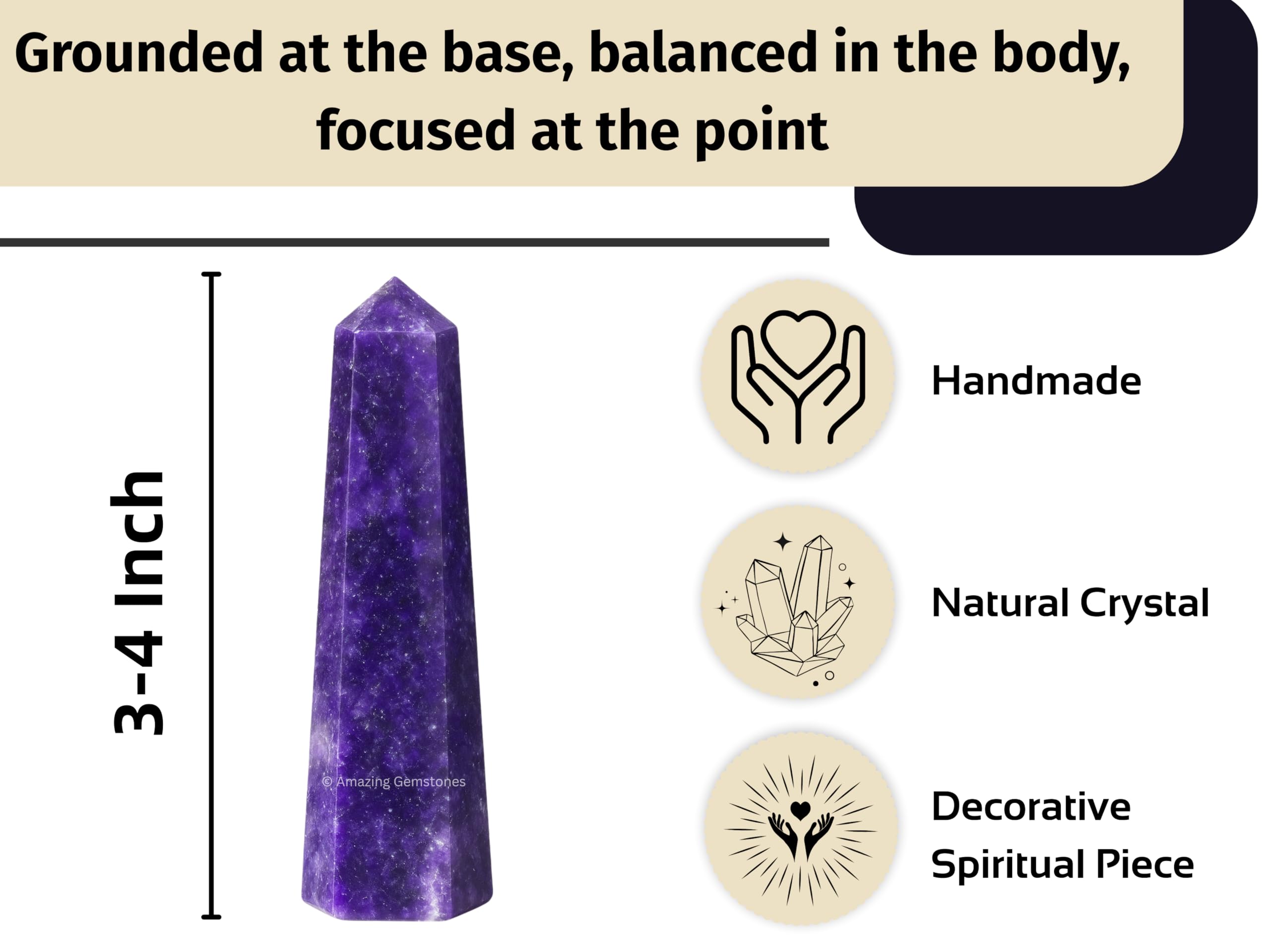 Amazing Gemstone Lepidolite Tour Pointe, utile pour grille de cristal et méditation guidée.