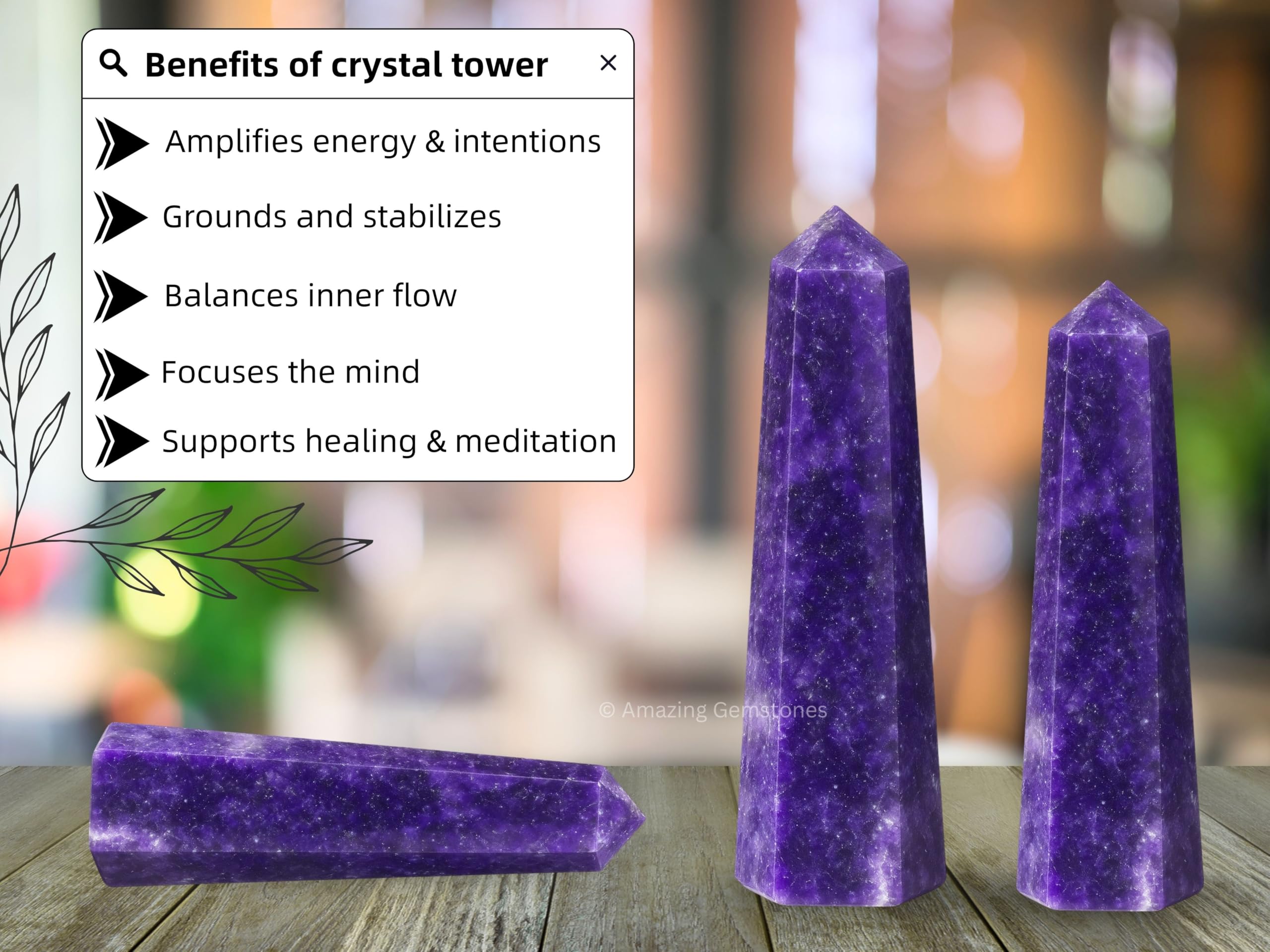 Amazing Gemstone Lepidolite Tour Pointe, ambiance calme et productive selon l'environnement.