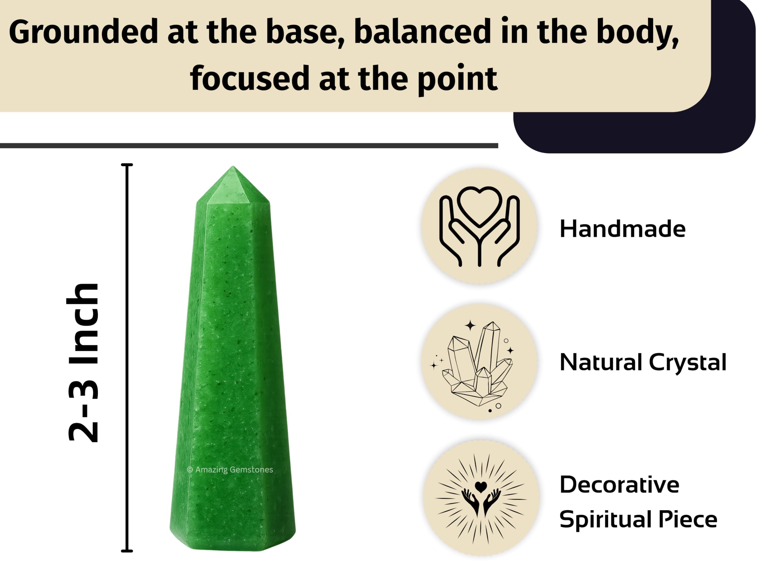 Amazing Gemstone méditation cristal vert fraise : favorise calme et concentration.
