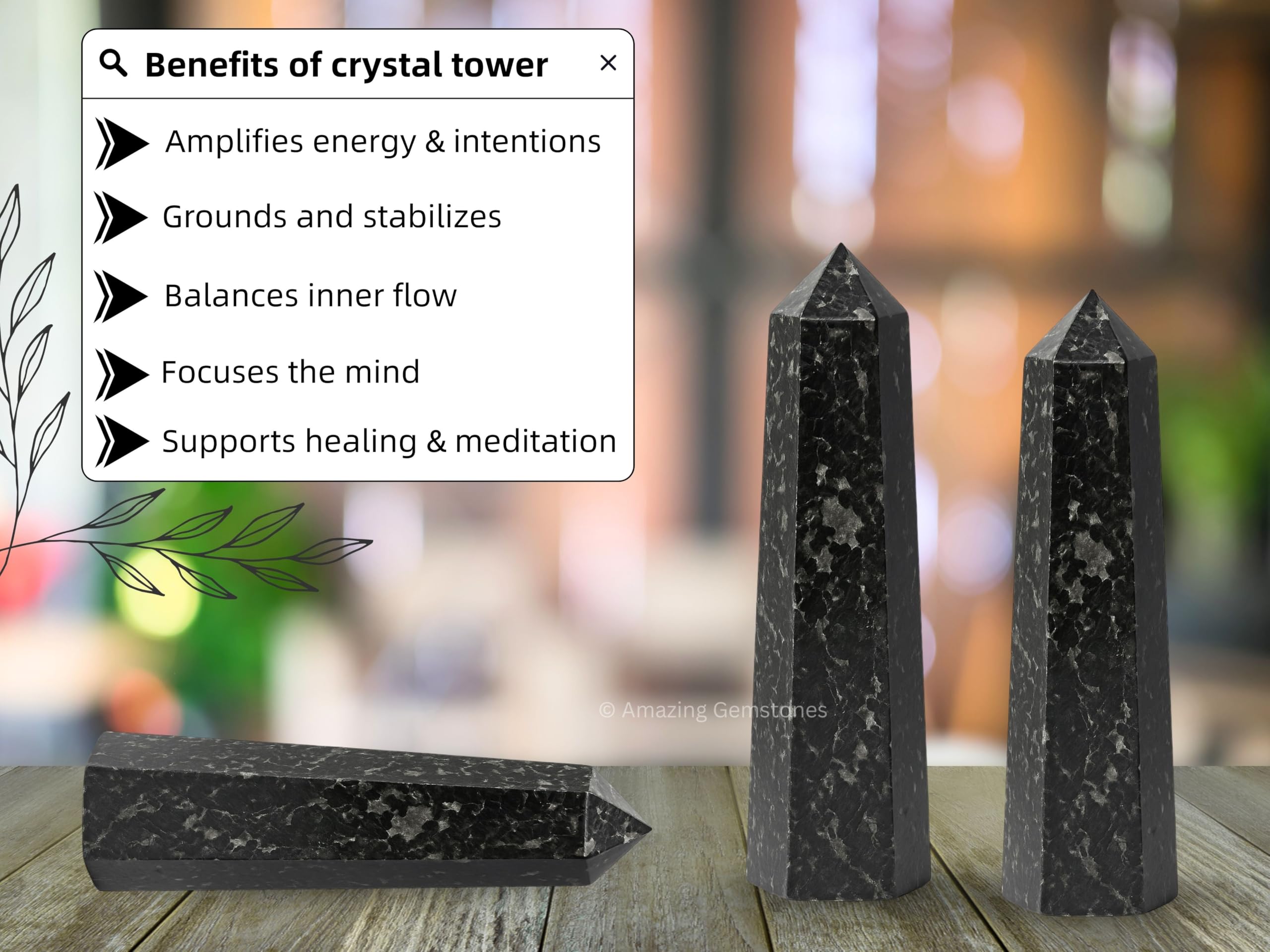 Amazing Gemstone Nuummite obelisque-anti-stress aide à réduire le stress au travail