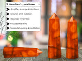 Amazing Gemstone Obélisque Cristal Carnelian, amplifie l’énergie et favorise l’équilibre.
