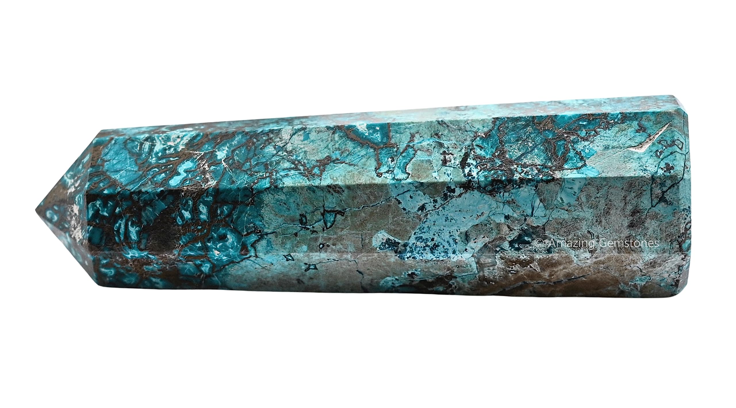 Amazing Gemstone: obélisque cristal Chrysocolla-Shattuckite, amplification d'énergie pour grille de cristal.