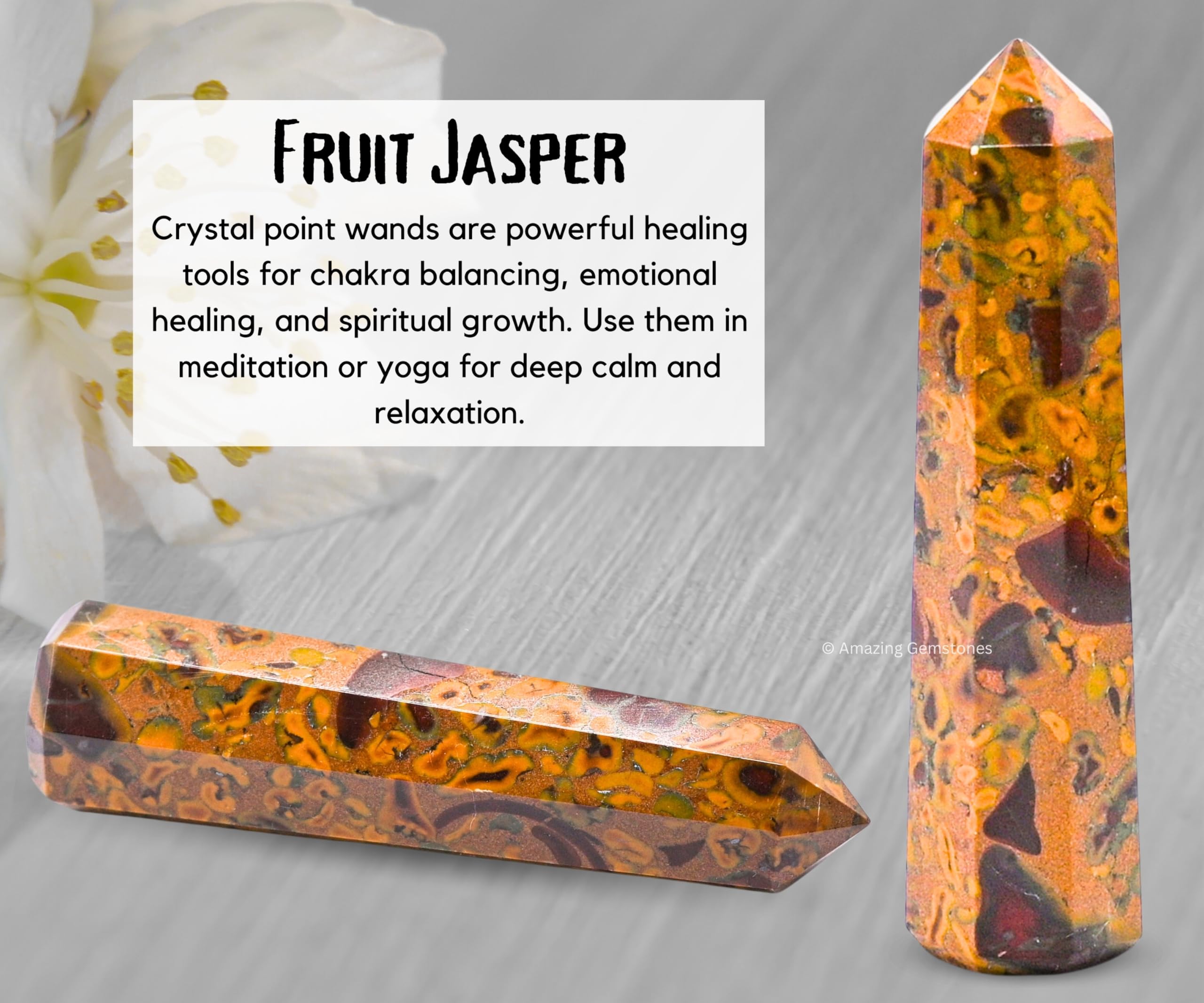 Amazing Gemstone obélisque cristal jaspe fruit – orientation de l'énergie vers l'équilibre.