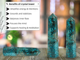 Amazing Gemstone: obélisque cristal Chrysocolla-Shattuckite, soutien à l'équilibre mental et émotionnel.