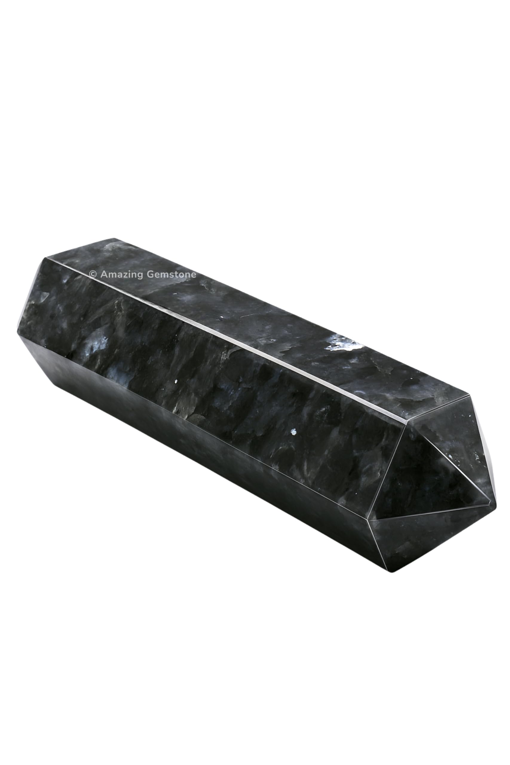 Amazing Gemstone obélisque larvikite pour concentration d’énergie et méditation.