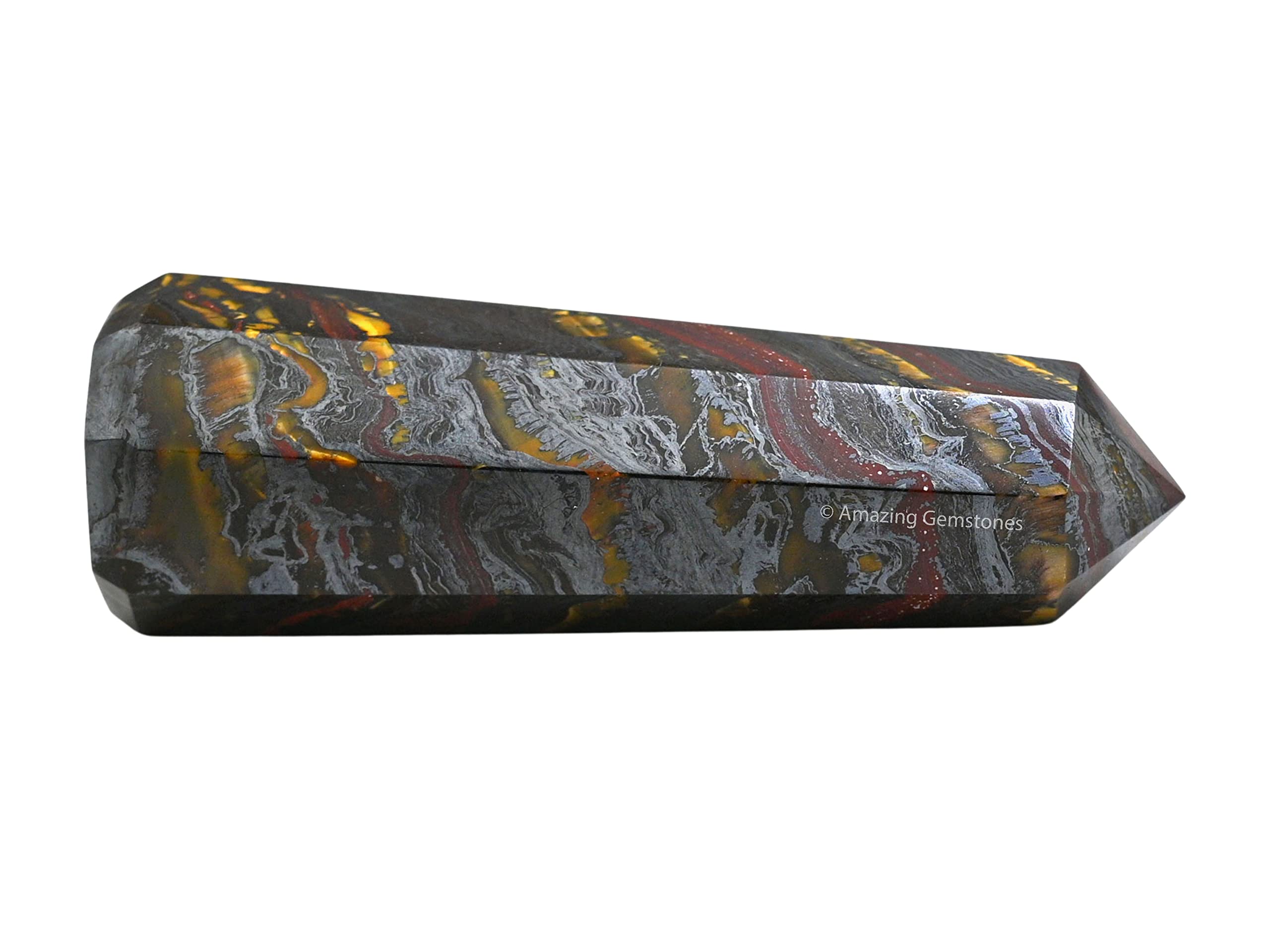 Amazing Gemstone Obélisque œil-de-tigre, idéal pour grilles cristal et équilibre émotionnel.