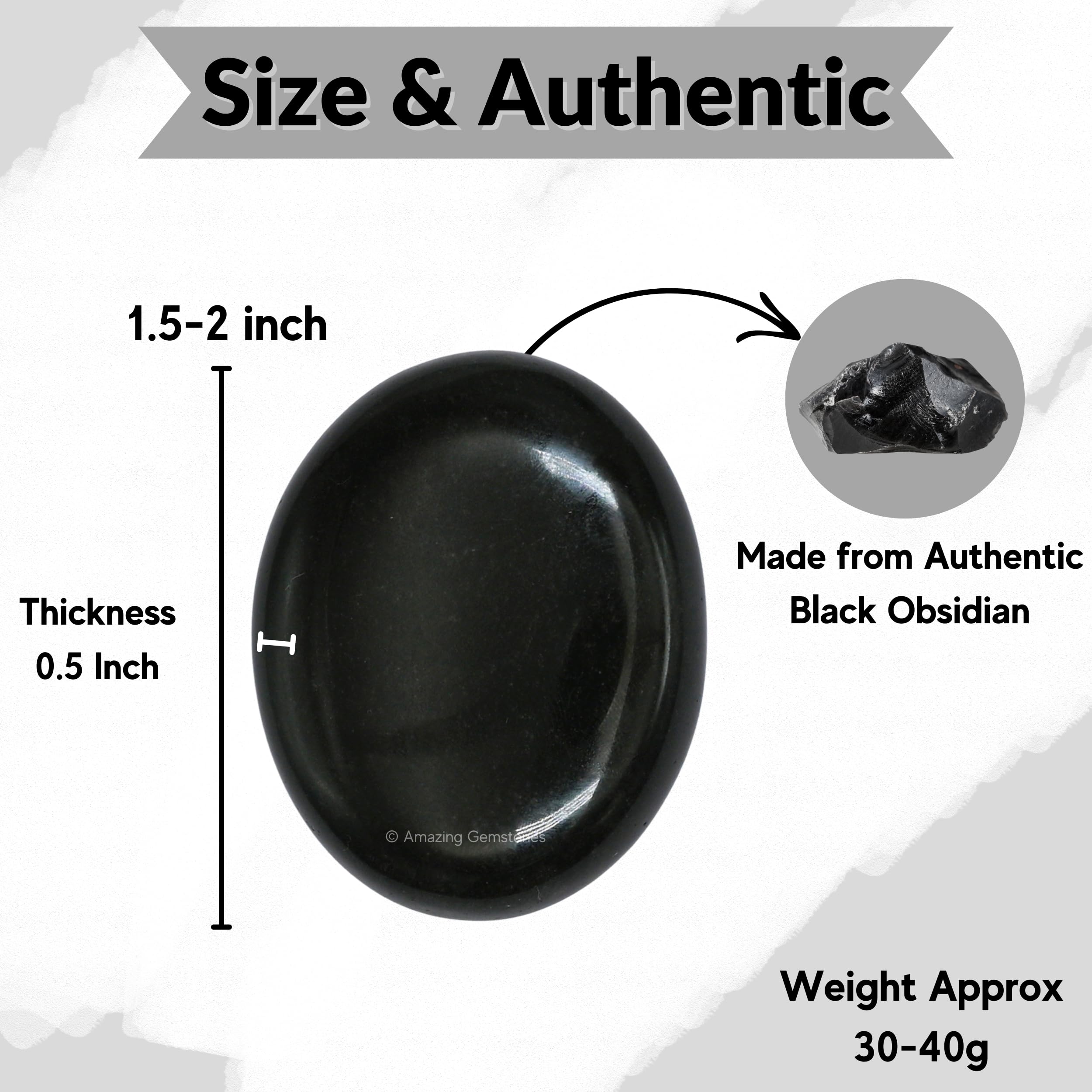 Amazing Gemstone obsidienne noire, pierre de paume utilisée en méditation et concentration.