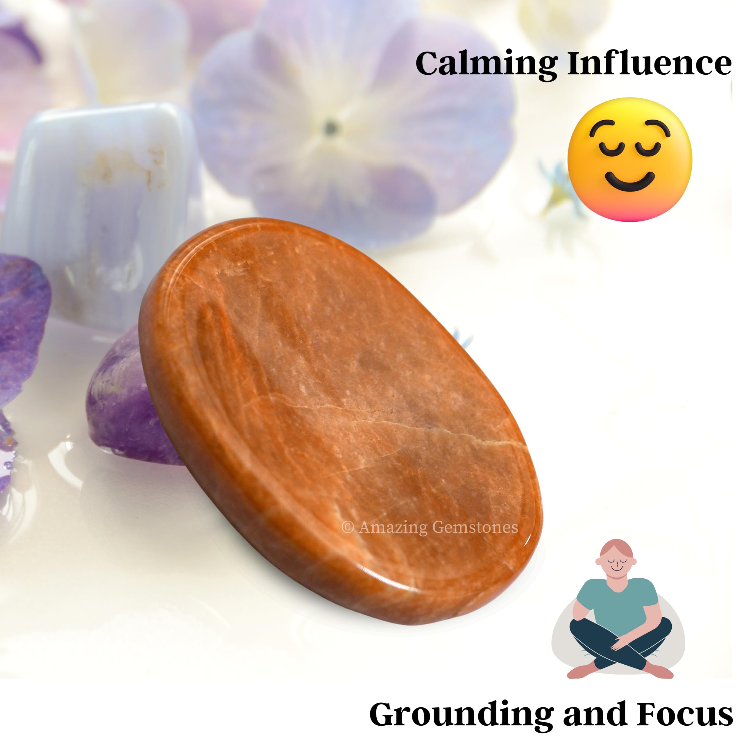 Amazing Gemstone: pierre lune peche compagnon de paume pour detente et concentration.