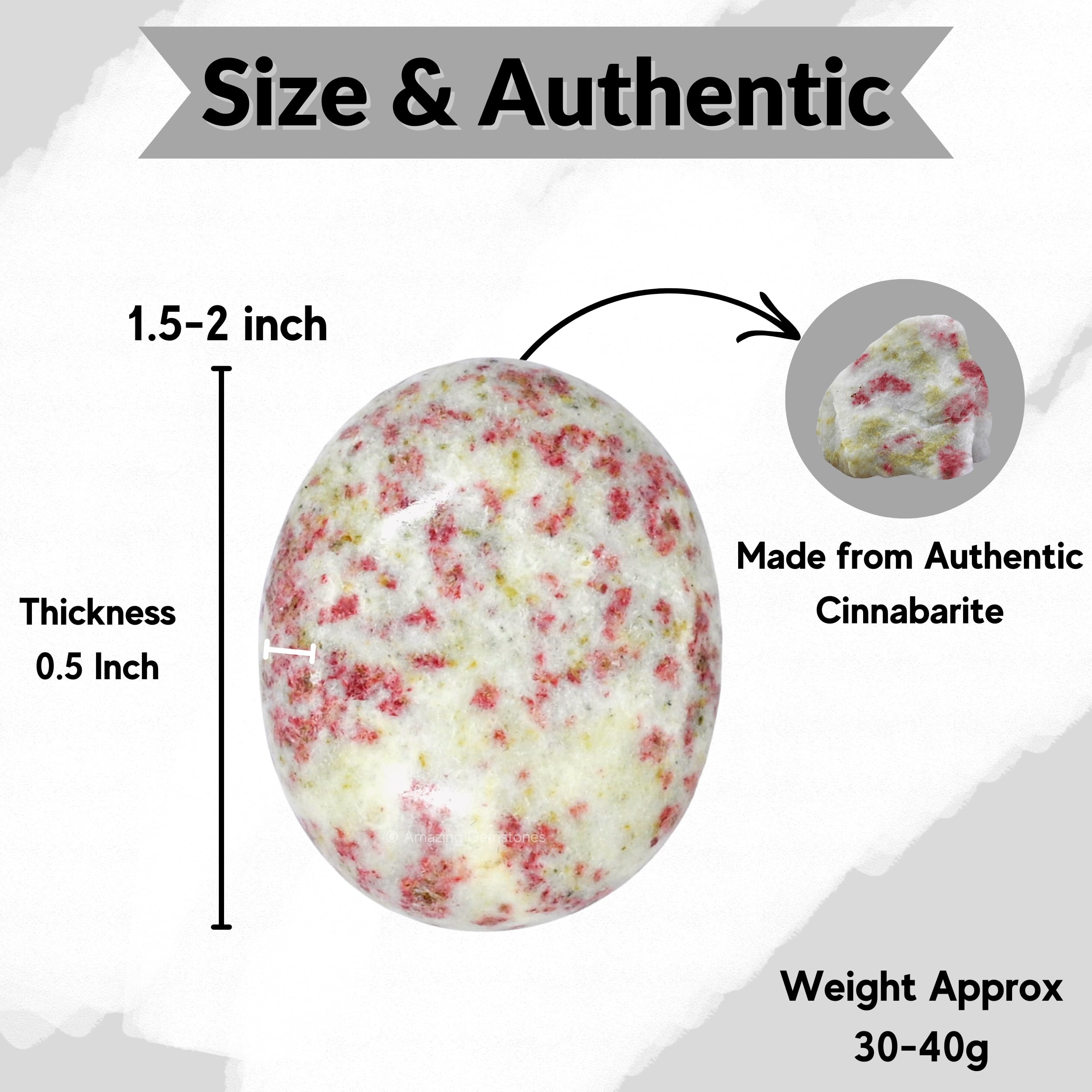 Amazing Gemstone, pierre palmaire cinnabarite grain naturel, texture agréable au toucher.