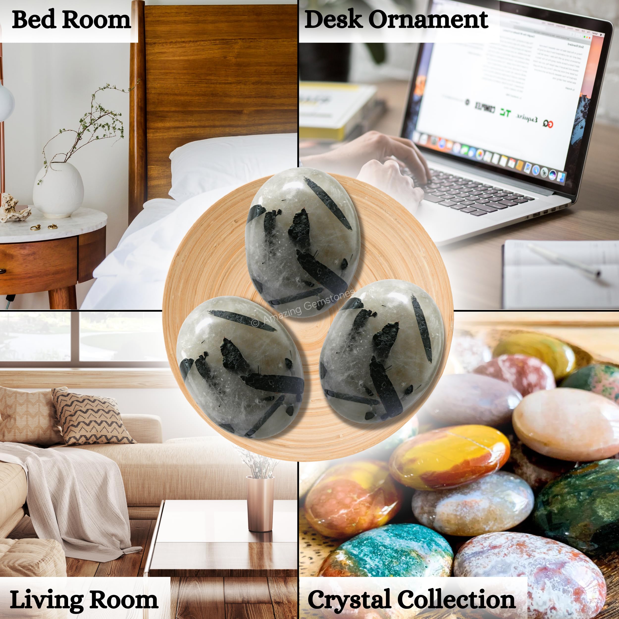 Amazing Gemstone – pierre palmaire quartz noir rutile, objet décoratif zen et inspirant.
