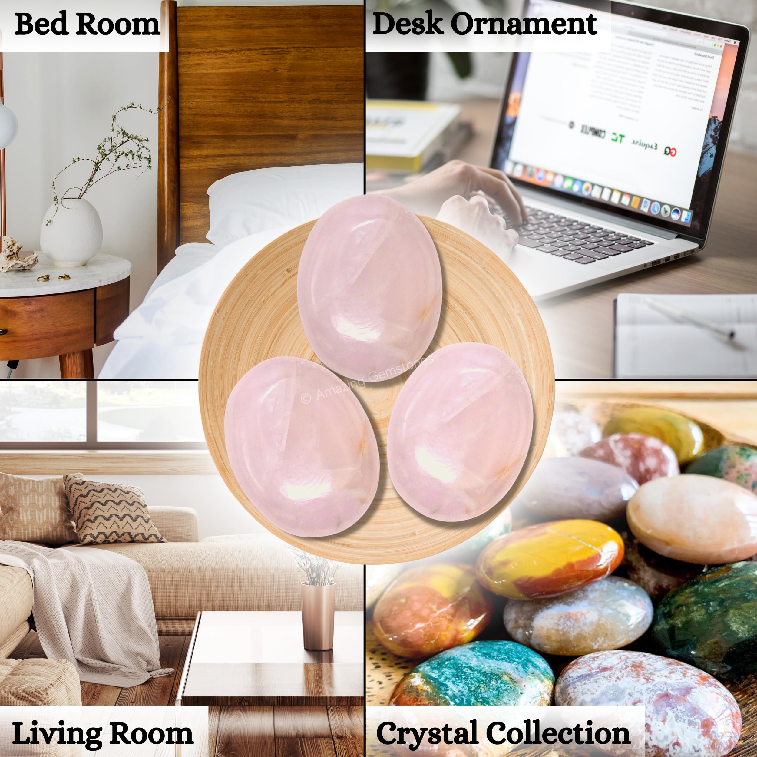 Amazing Gemstone: porte-bonheur en pierre palmaire rose quartz, apporte sérénité et positivité