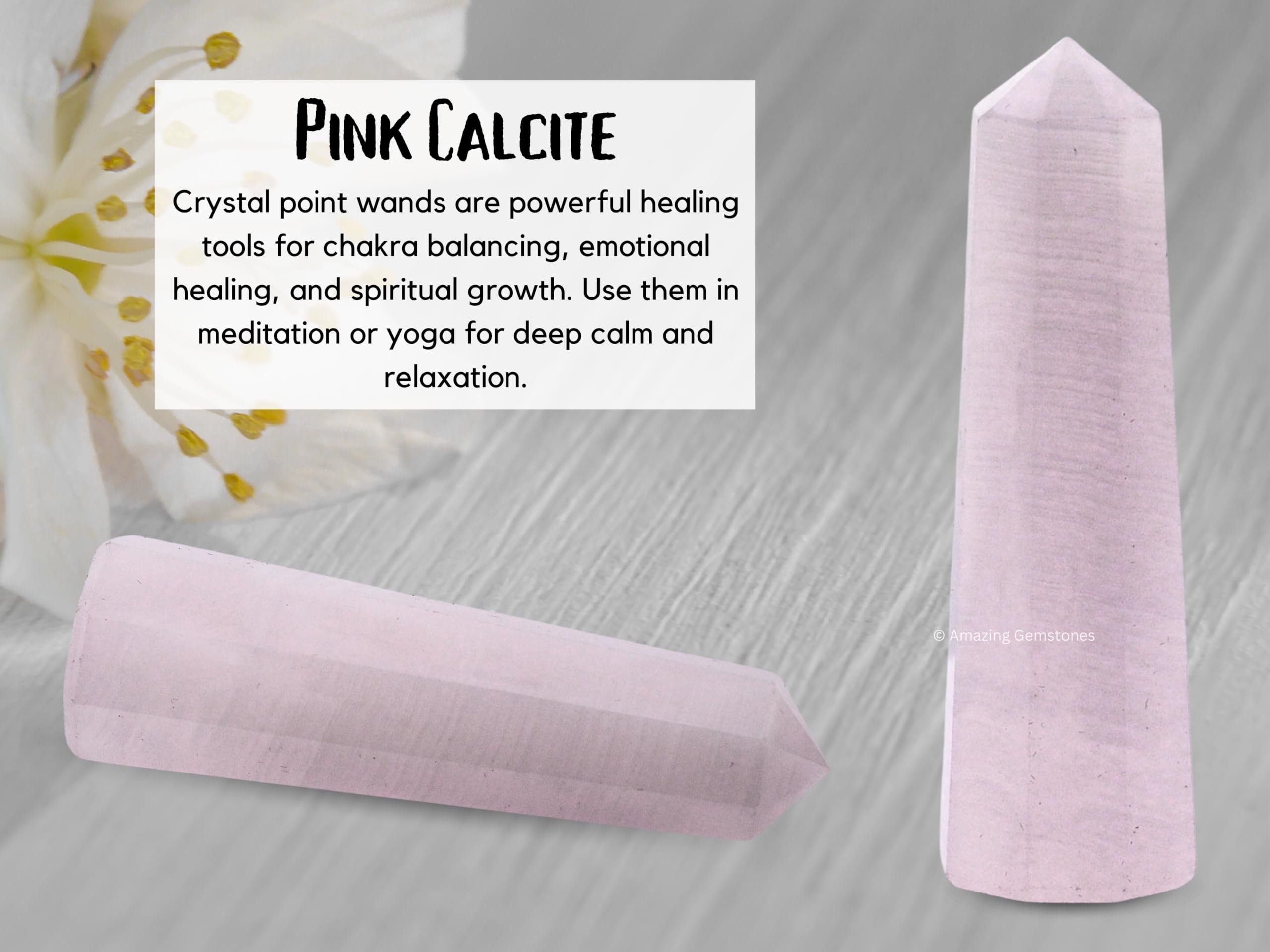 Amazing Gemstone calcite rose – Obélisque rose favorise concentration et protection légère.