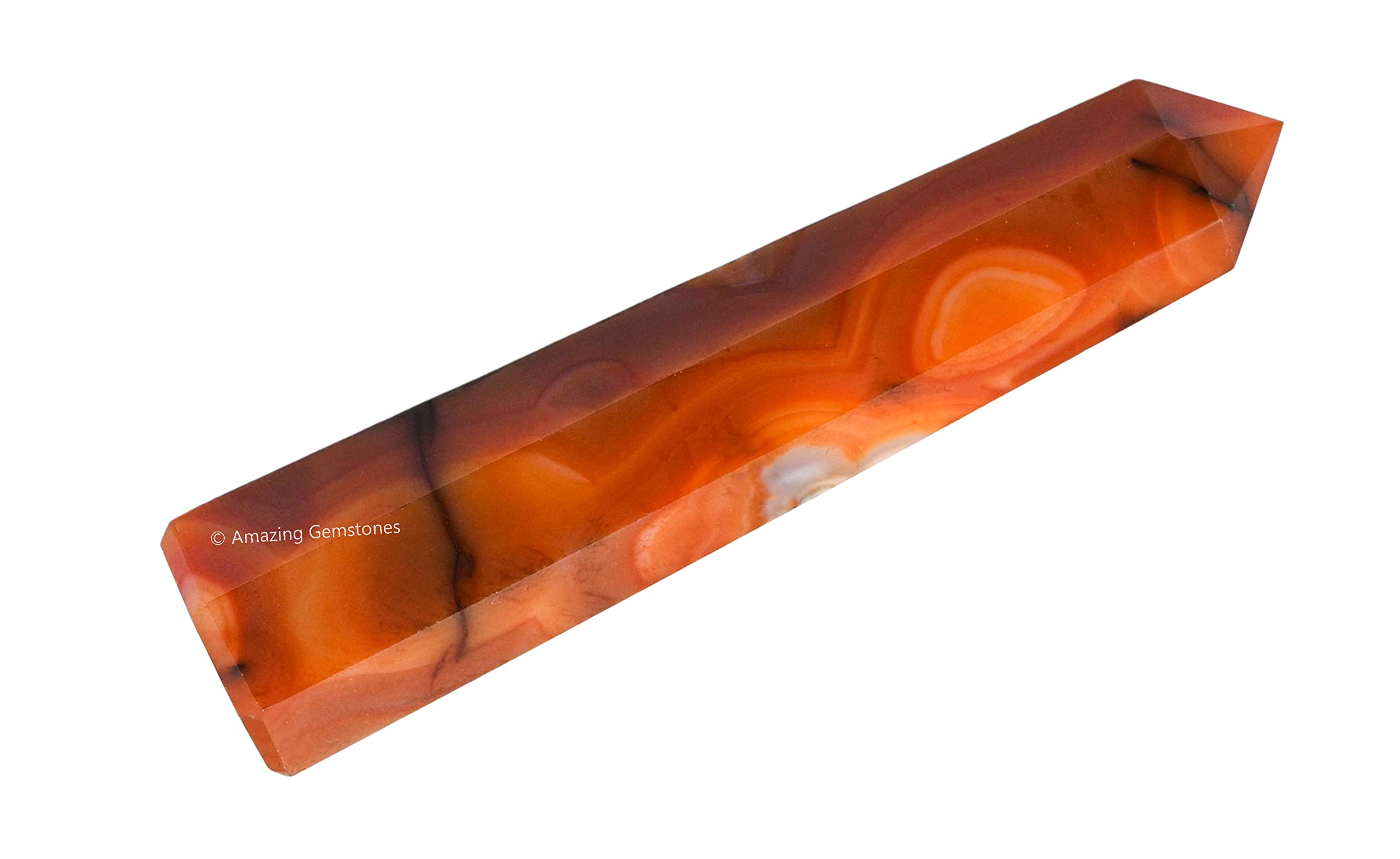 Amazing Gemstone Point Cristal Carnelian, focalise l’énergie pour concentration et sérénité.
