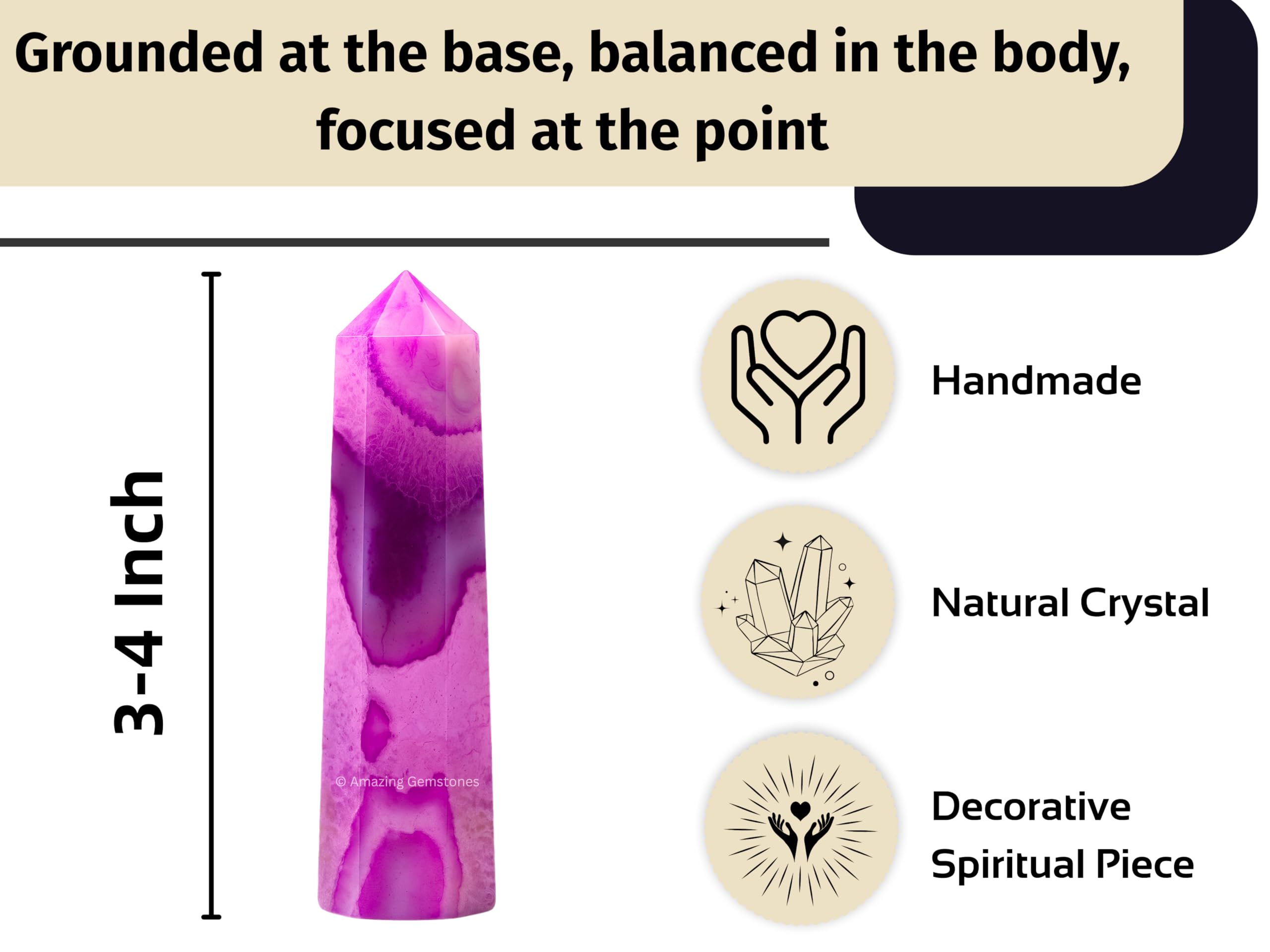 Pointe agate rose Amazing Gemstone favorise purification et énergie revitalisée.