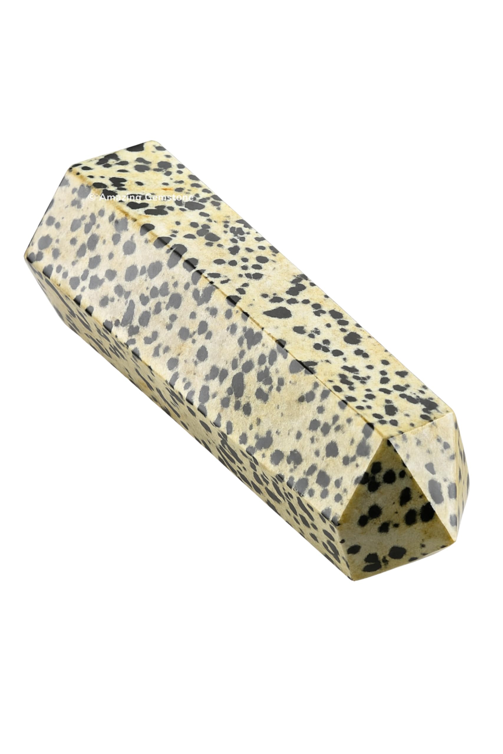 Amazing Gemstone – pointe cristal dalmatien jaspe, focalise l’énergie pour la méditation.