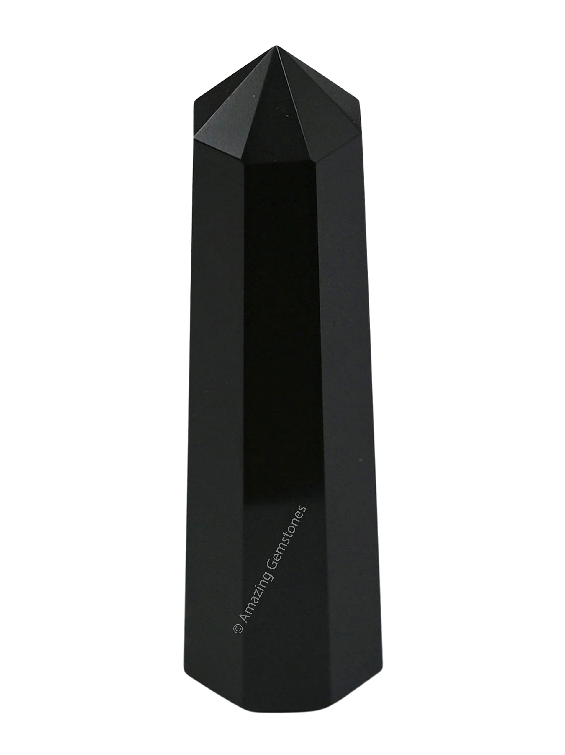 Amazing Gemstone pointe-cristal noir obsidienne, énergie dirigée pour protection et équilibre.