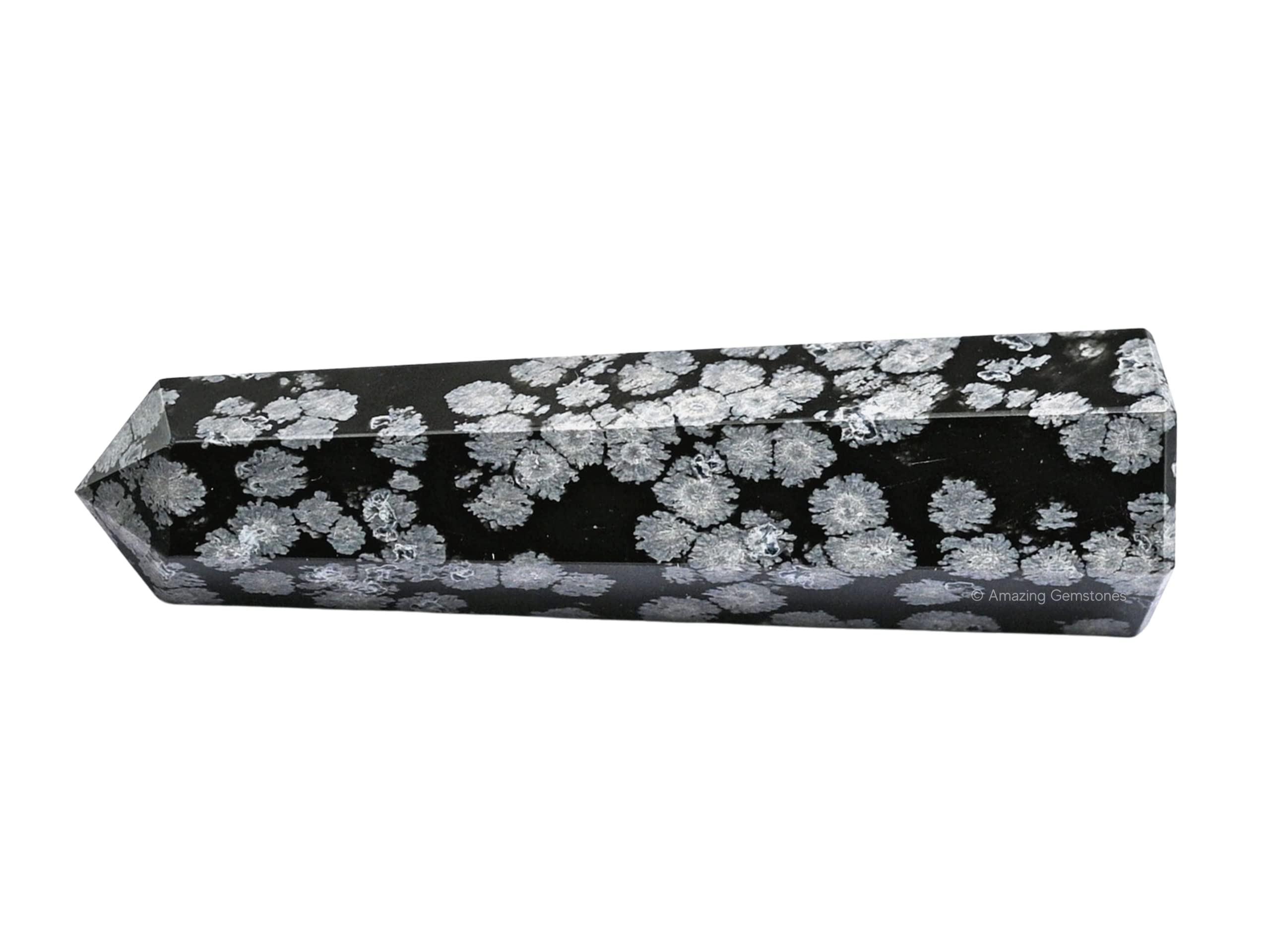 Amazing Gemstone Pointe Cristal Obsidienne Neige – focalise l’énergie et protège l’espace.