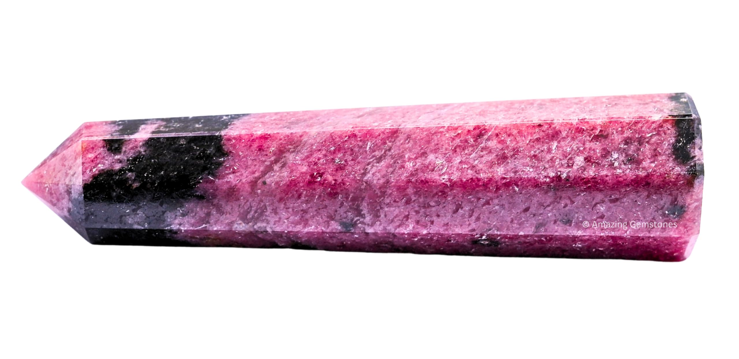 Amazing Gemstone pointe cristal rhodonite – concentration et énergie focalisée pendant la méditation.