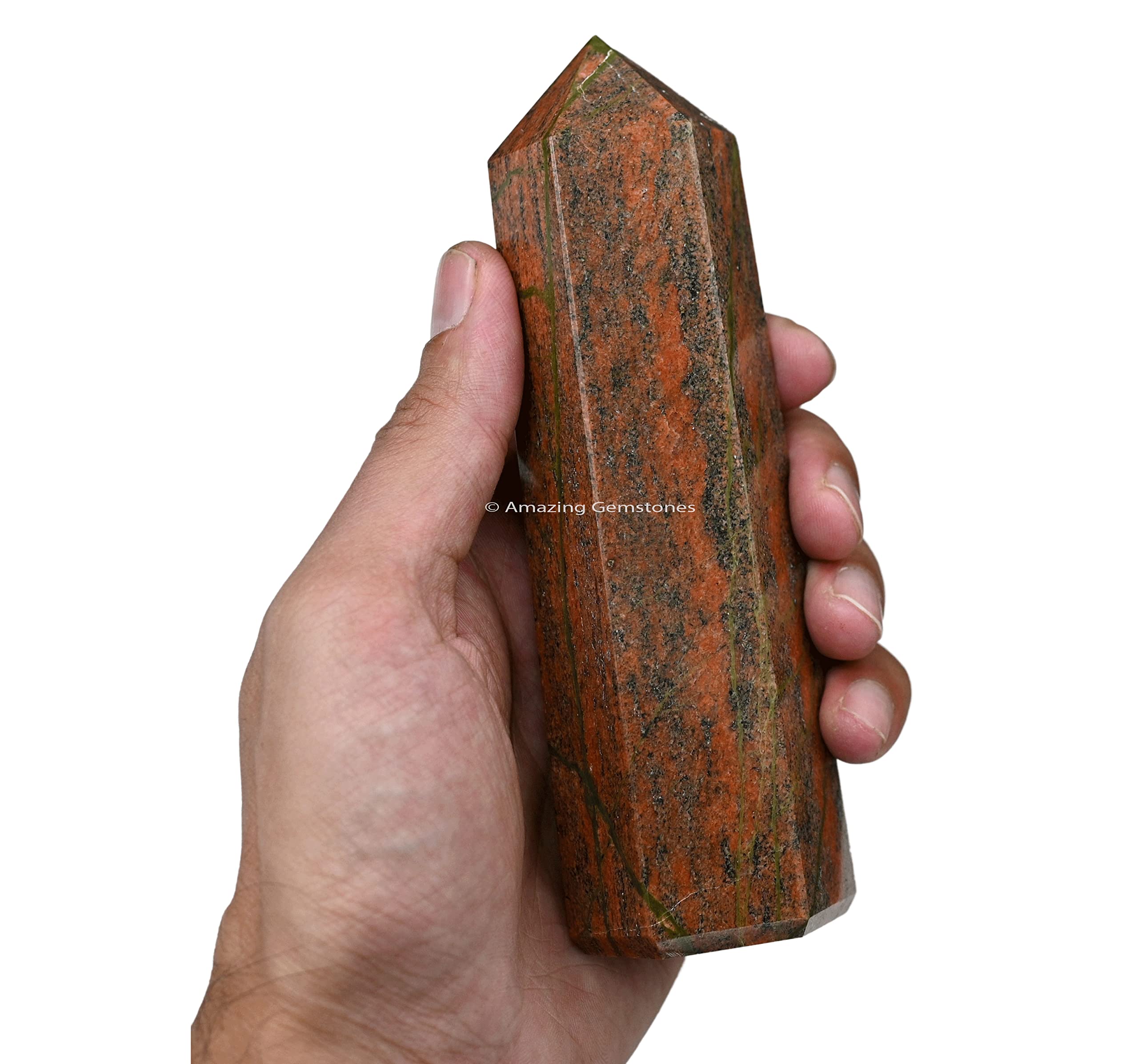 Amazing Gemstone pointe cristal Unakite pour méditation et centrage des énergies.
