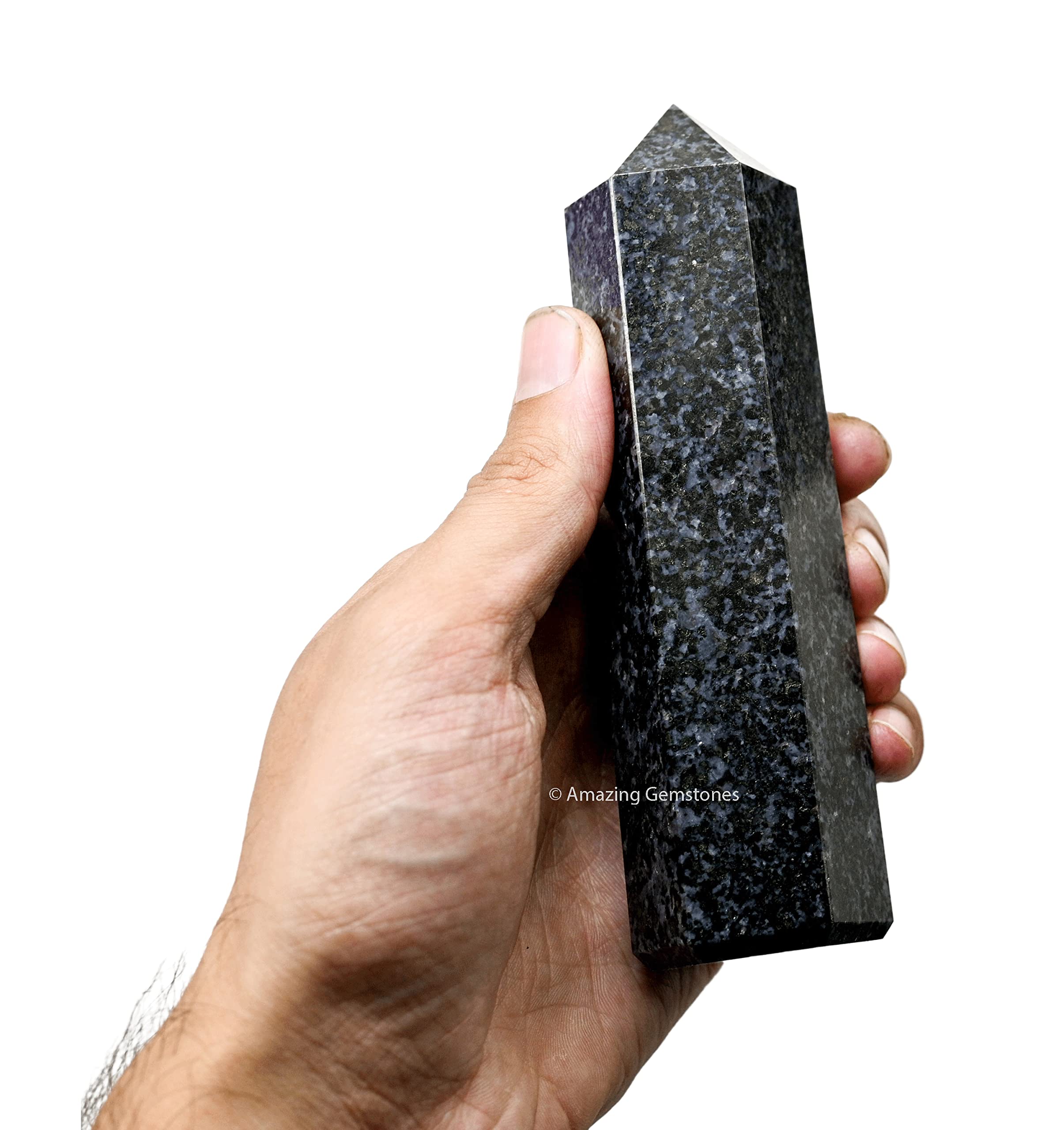 Amazing Gemstone pointe Indigo Gabbro, outil de méditation et centrage mental.