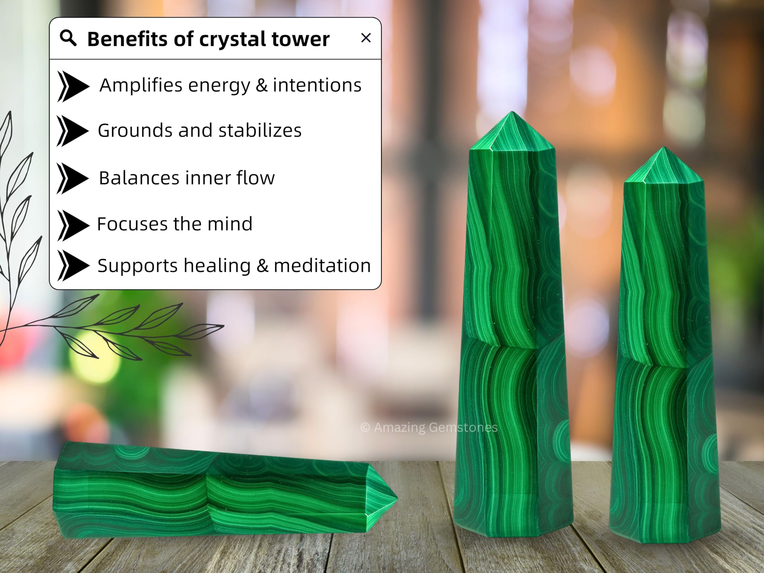 Amazing Gemstone Pointe Malachite, purification d espace et protection légère.