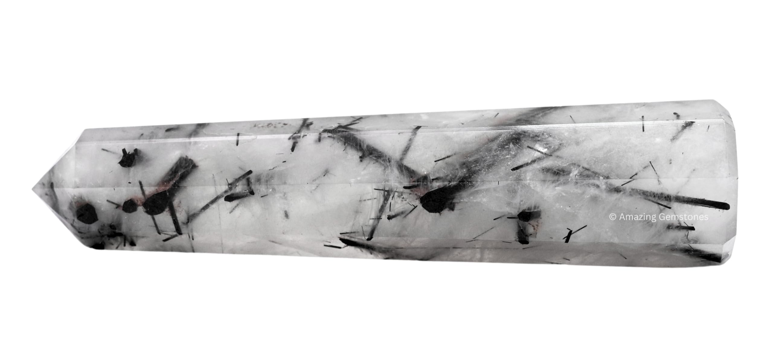 Pointe quartz noir rutilé d'Amazing Gemstone pour focaliser l'énergie et l'équilibre.