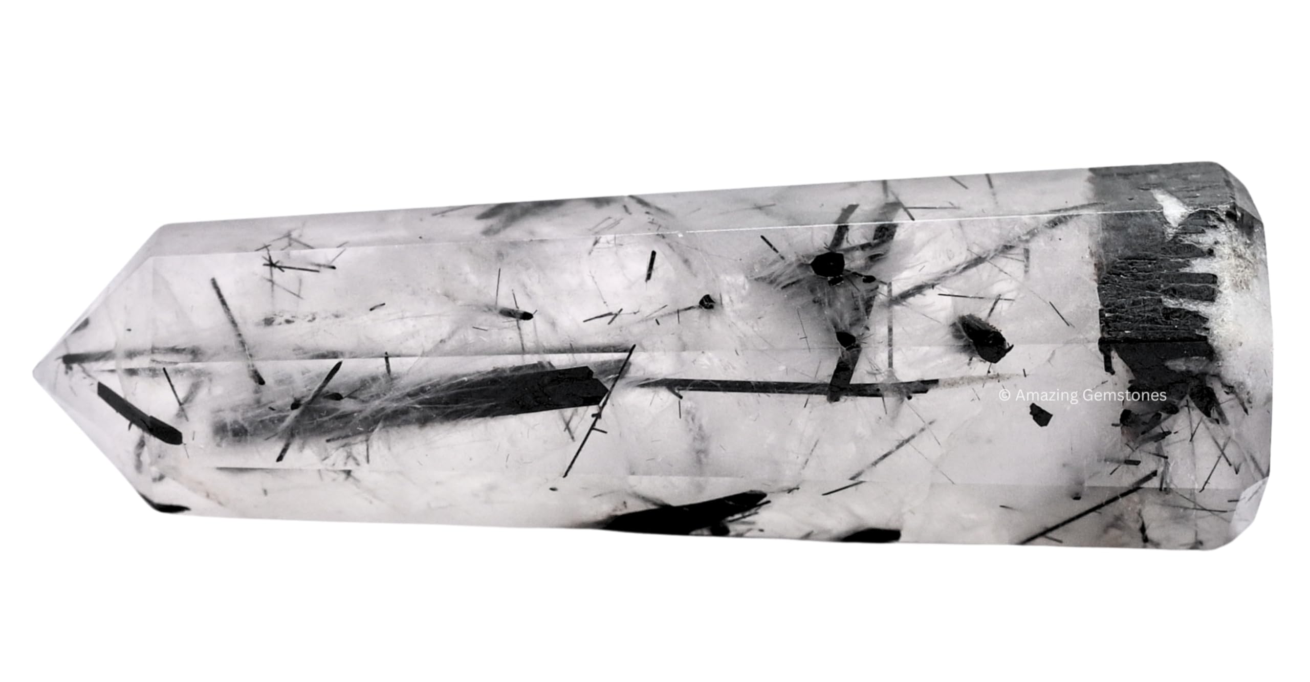 Amazing Gemstone Pointe quartz noir rutile: point focal pour méditation et mise au point.